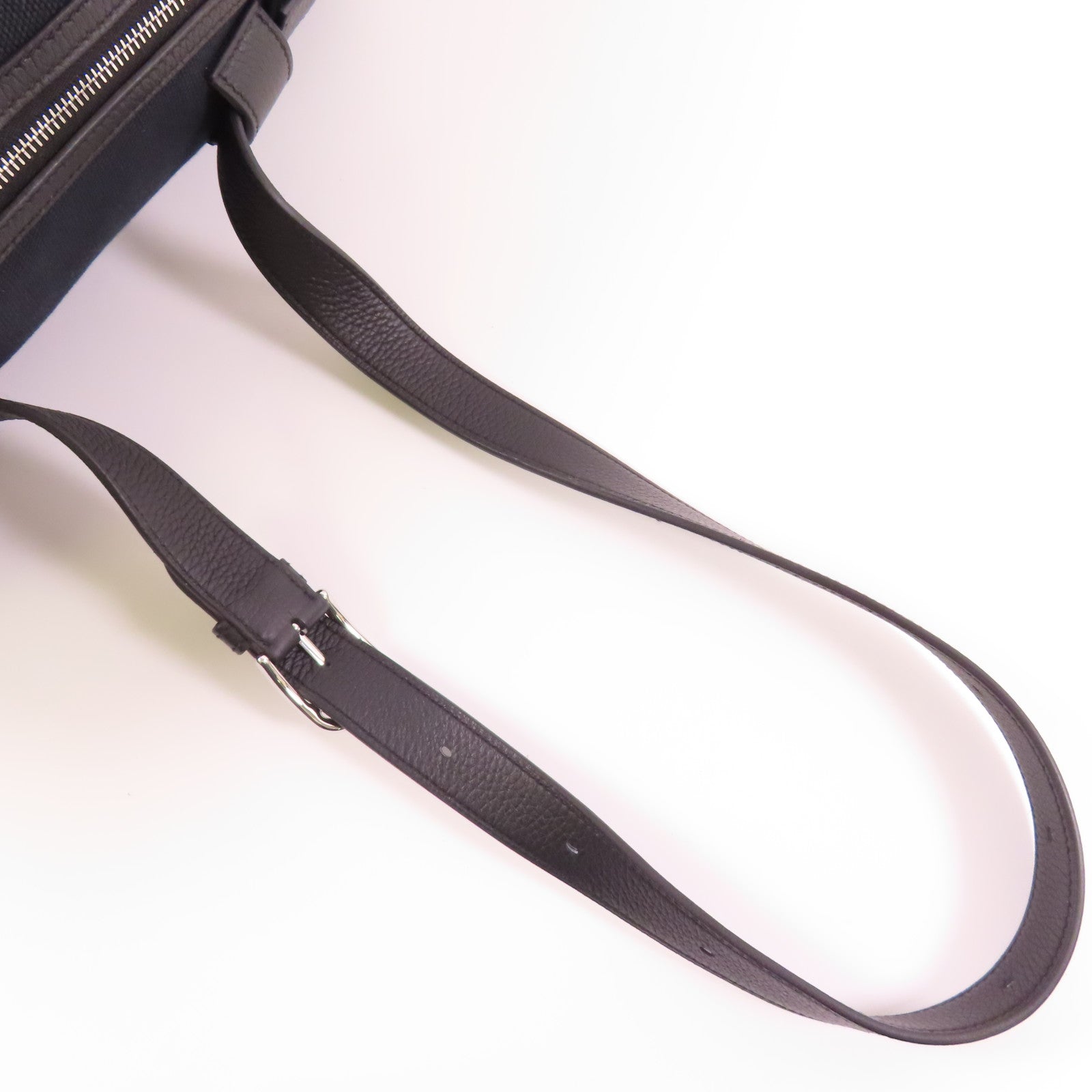 HERMES 帆布/Togo皮革Long Courrier Bag銀扣肩背袋Noir