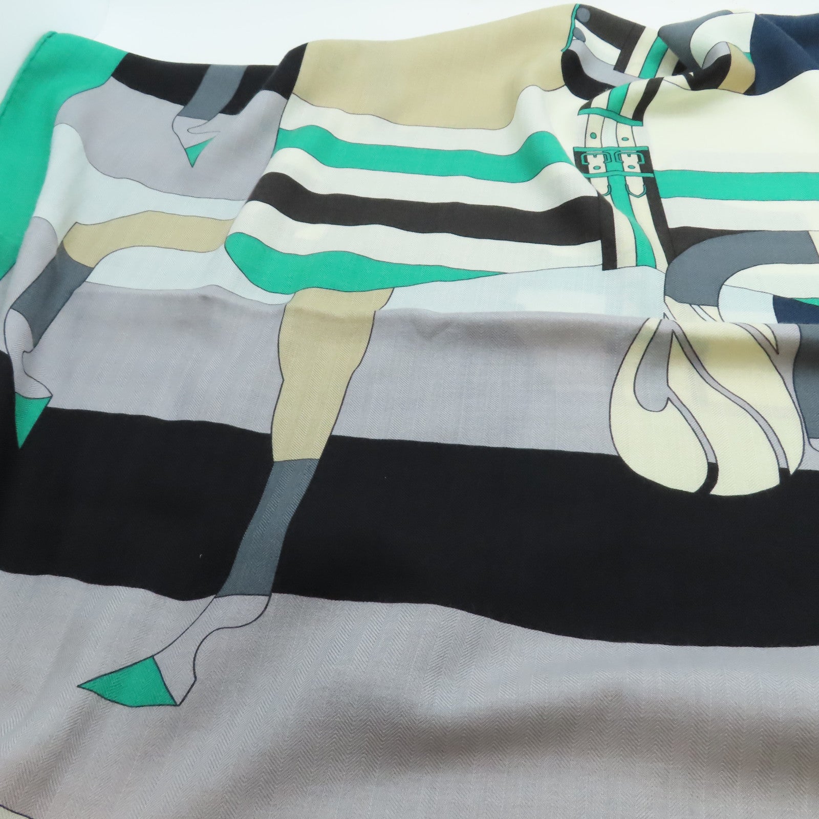 HERMES 【激減優惠】羊絨/絲質Scarf綠色/米色