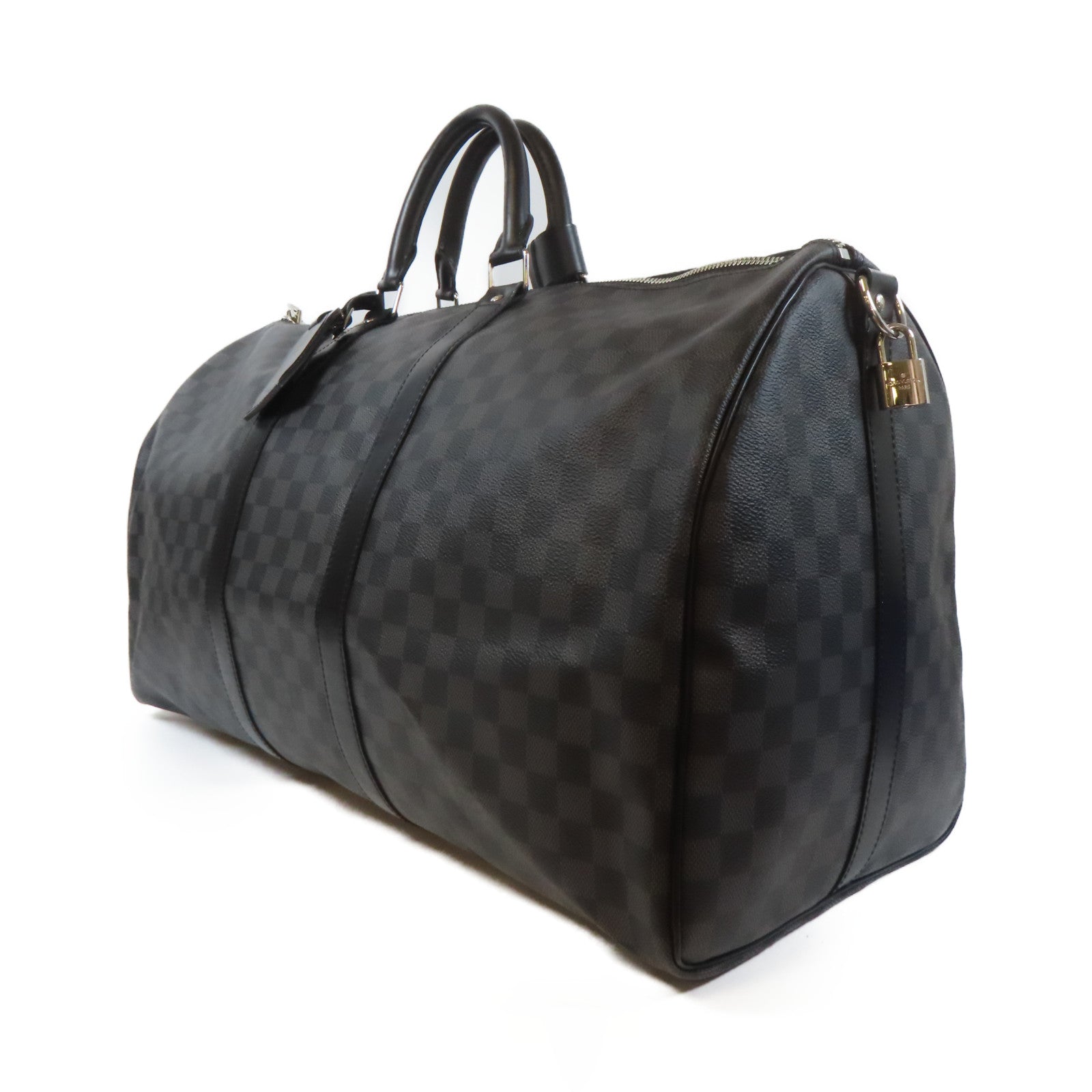 LOUIS VUITTON Damier Graphite Keepall Bandouliere 55銀扣手挽肩背兩用袋黑色