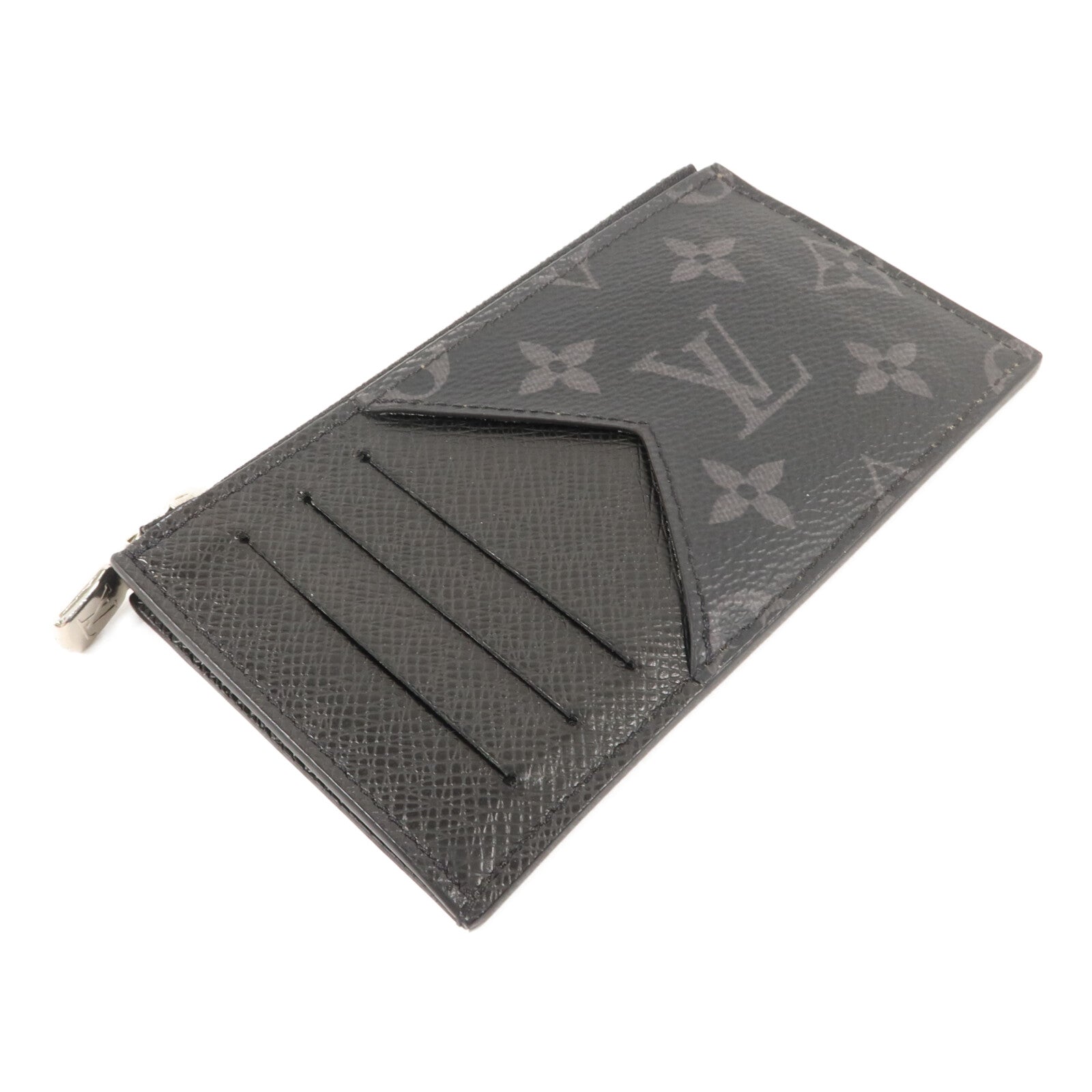 LOUIS VUITTON Monogram Eclipse/Taiga Coin Card Holder銀扣零錢包/卡片套