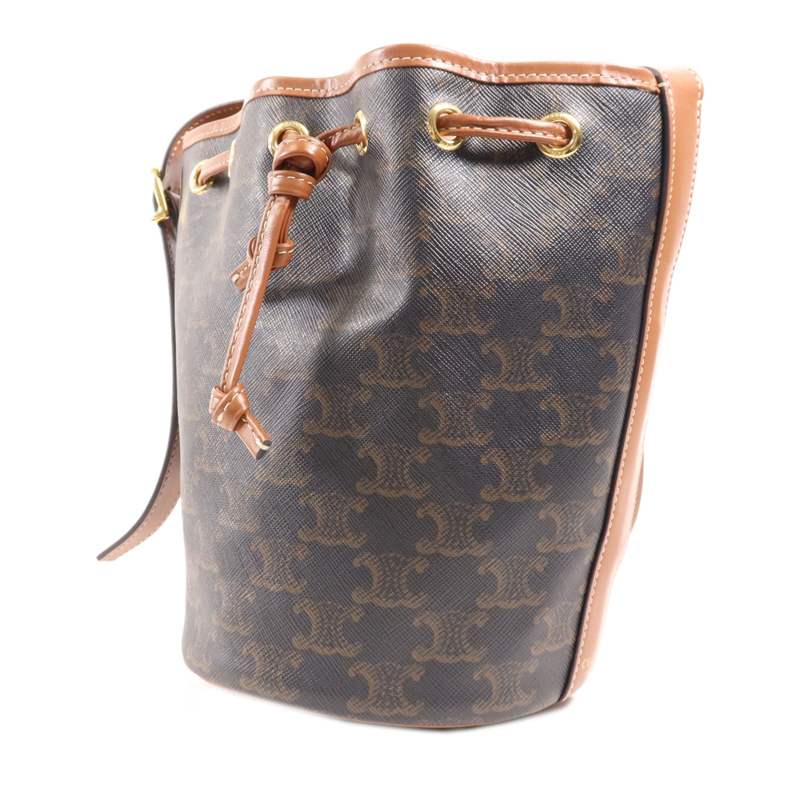 CELINE 塗層帆布Triomphe Drawstring Small Bucket金扣肩背袋