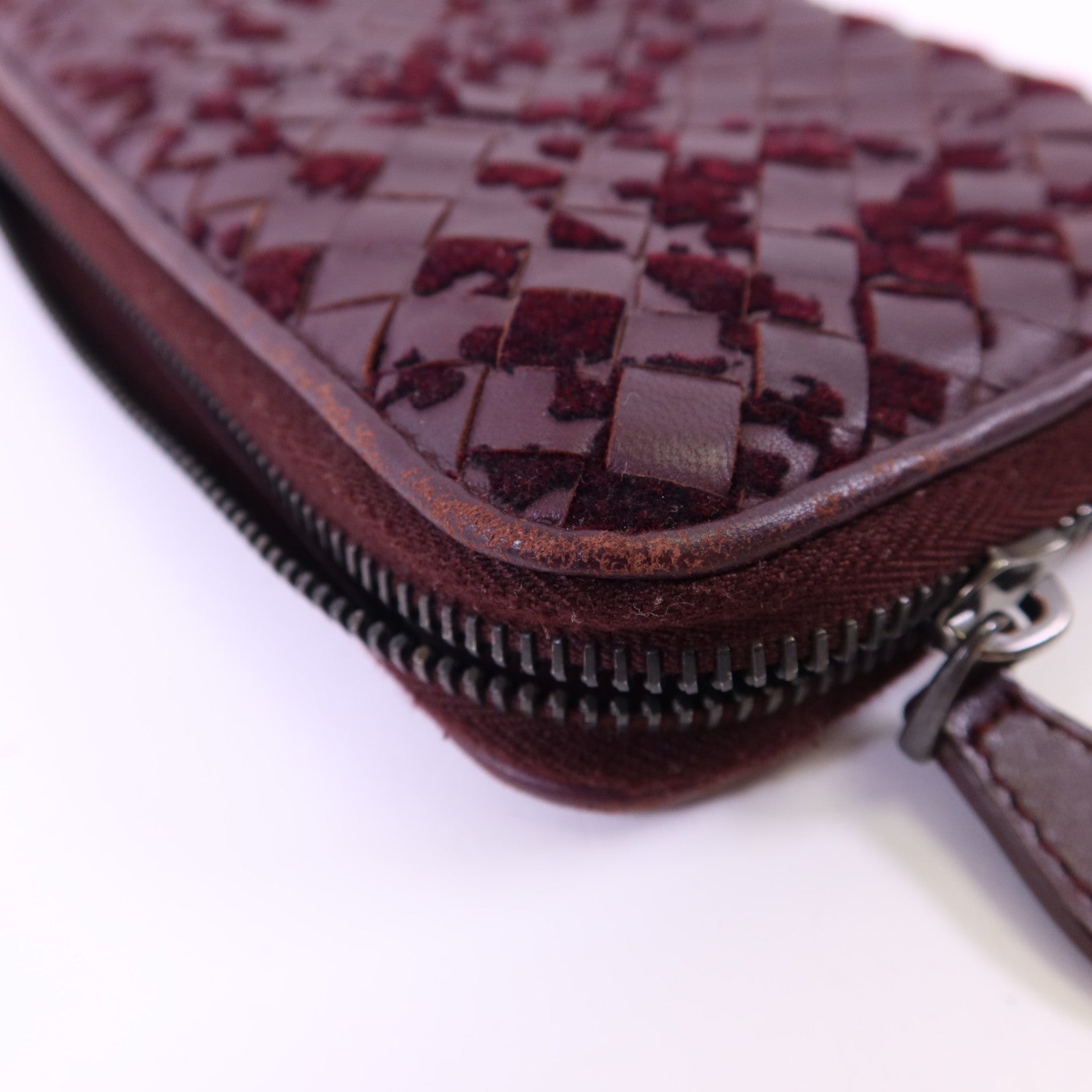BOTTEGA VENETA 【激減優惠】織紋皮革/天鵝絨Zip Around Wallet長錢包