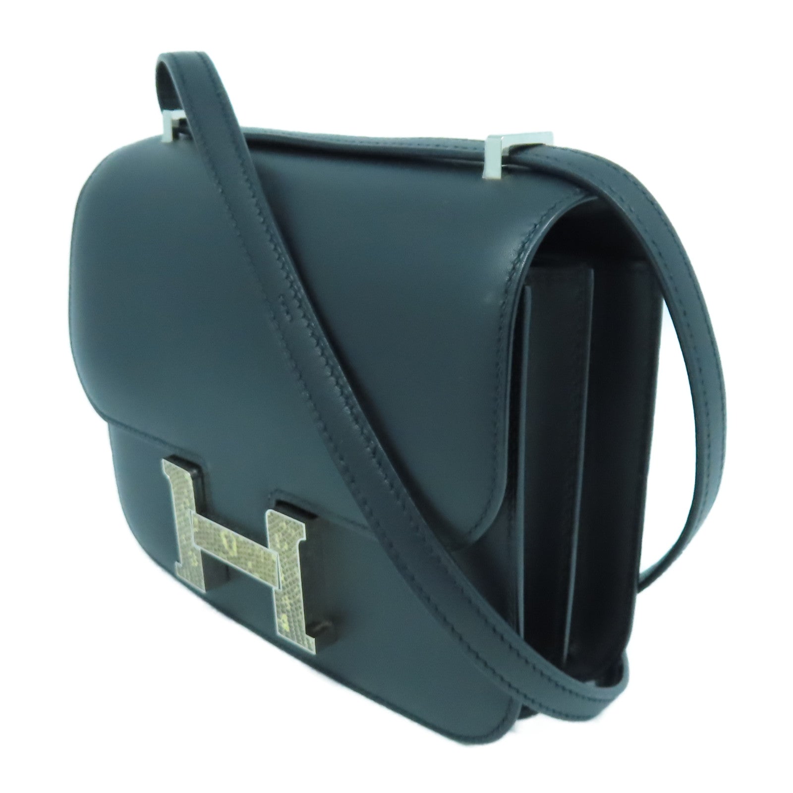 HERMES 【激減優惠】Swift/Lizard皮革Constance Mini銀扣肩背袋黑色