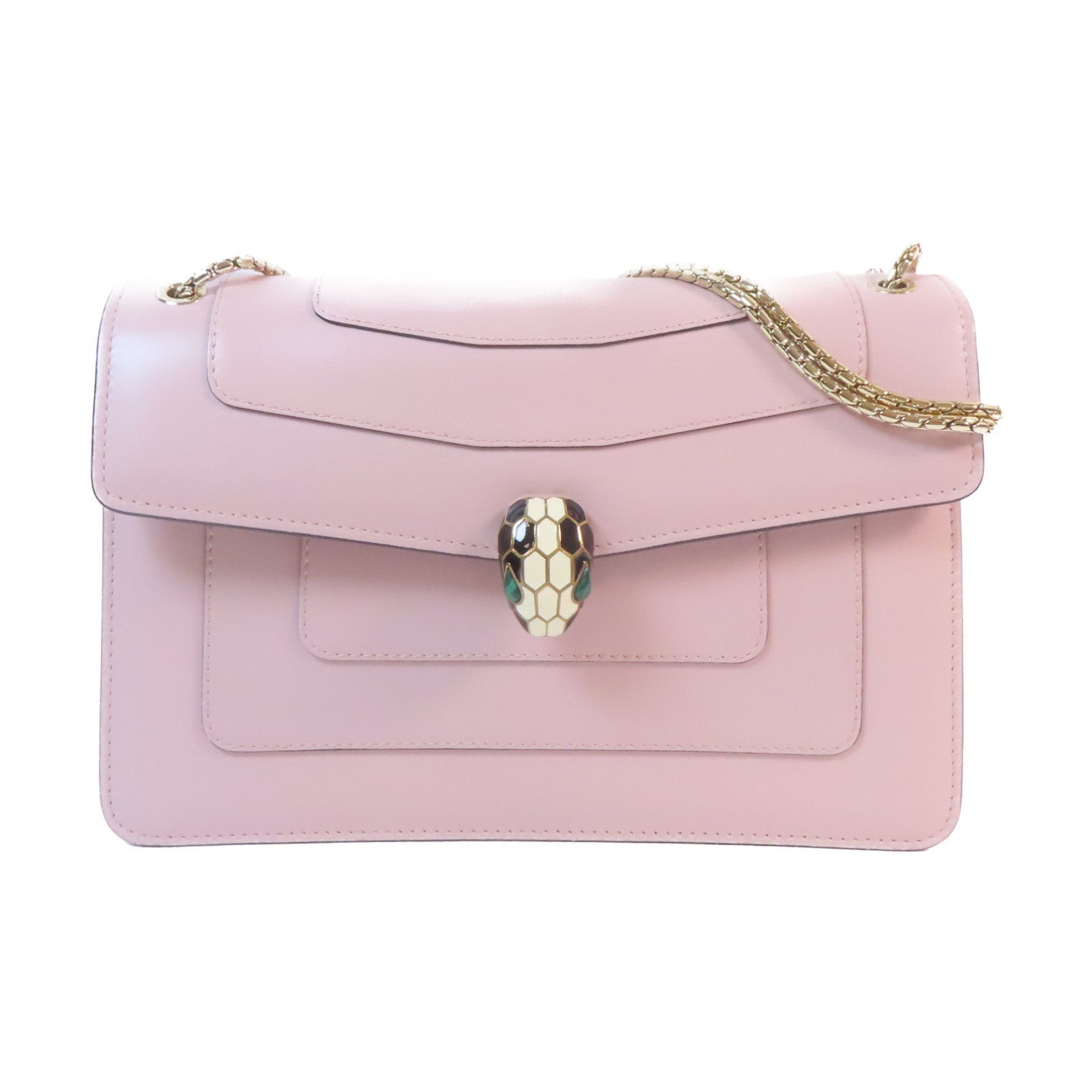 BVLGARI 【激減優惠】皮革Chain Shoulder Bag銀扣鏈帶肩背袋粉紅色