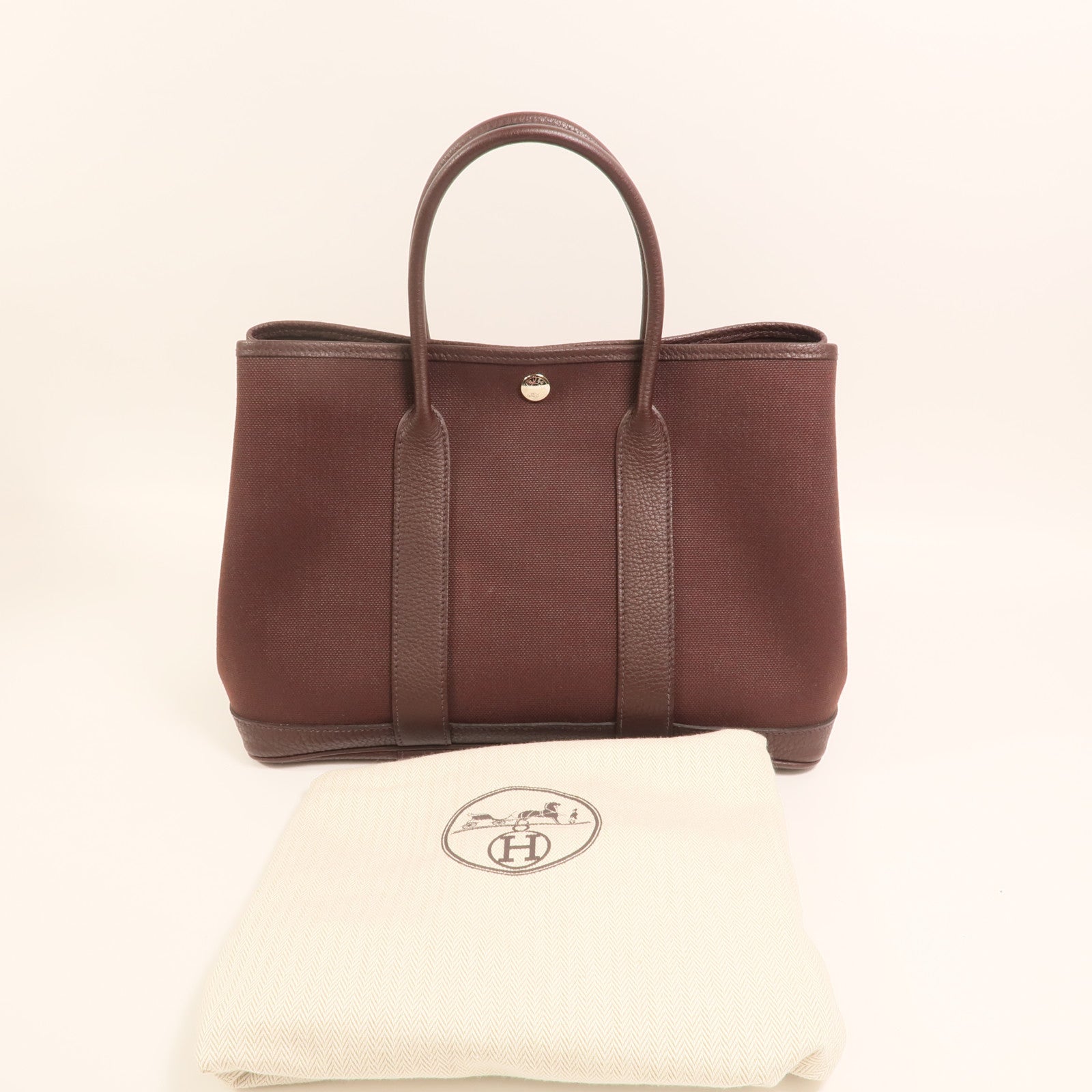 HERMES 帆布Garden Party TPM 銀扣手挽袋Chocolat