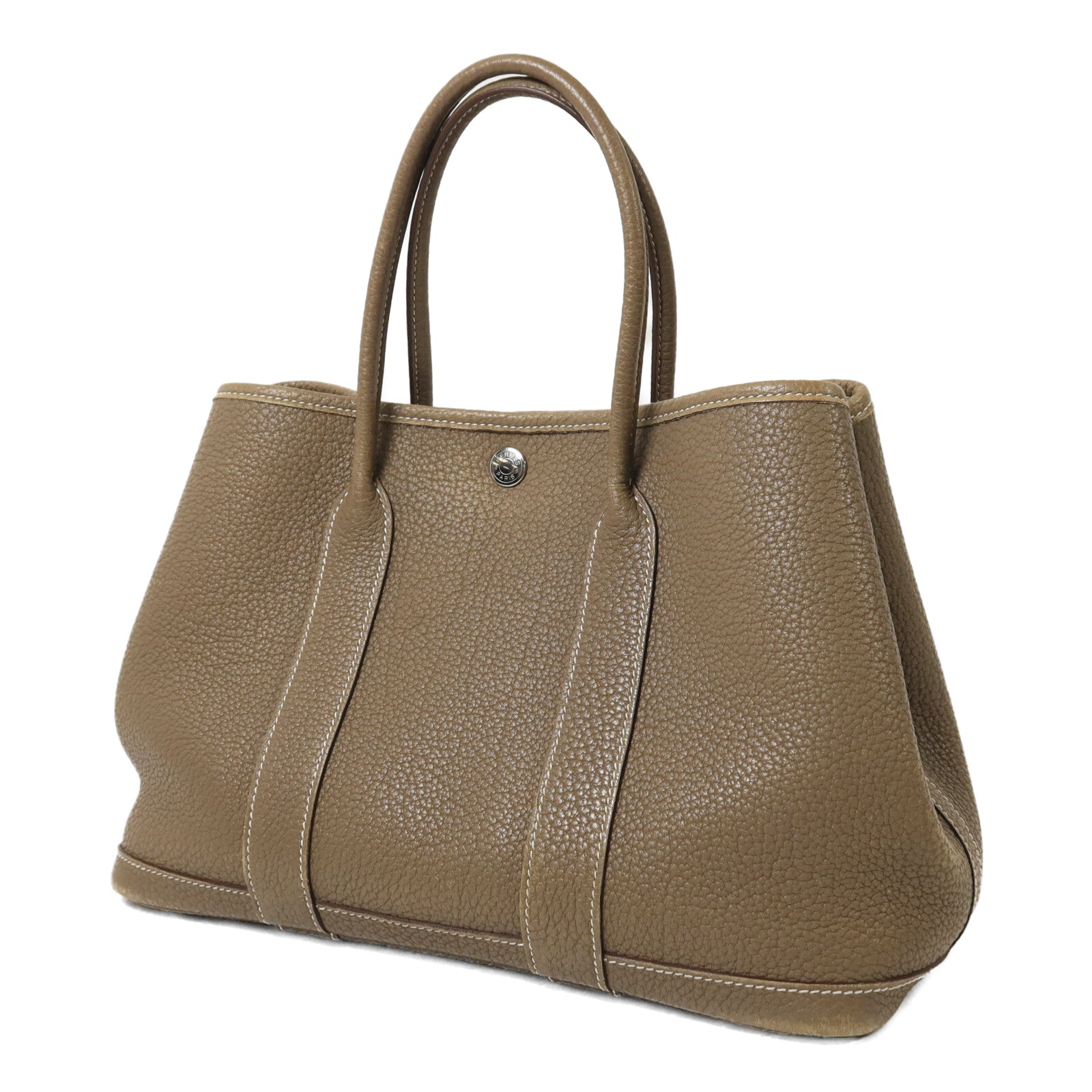 HERMES Clemence皮革Garden Party TPM銀扣手挽袋Etoupe