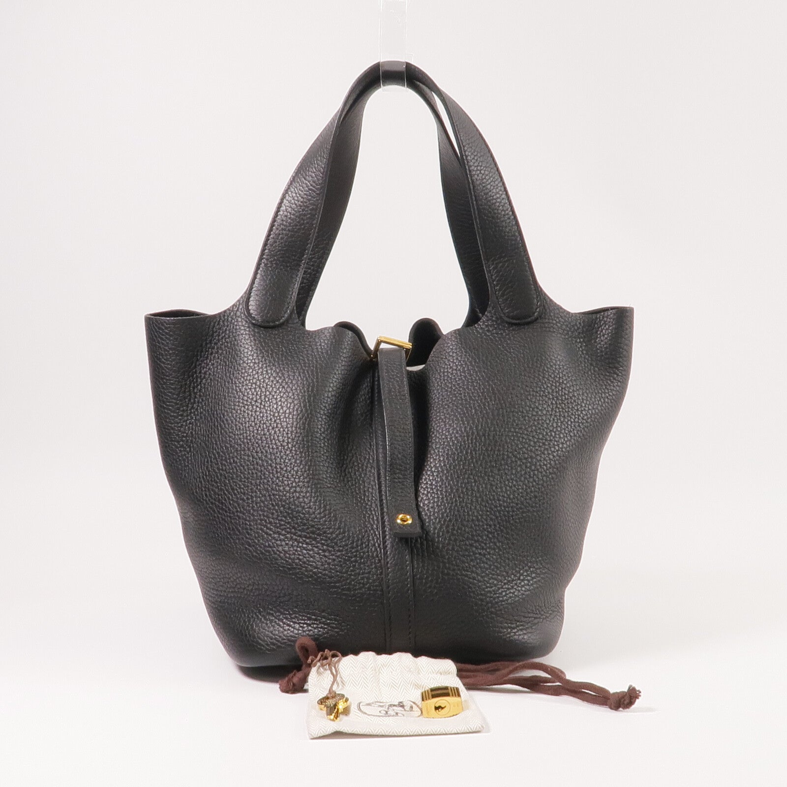 HERMES Clemence皮革Picotin MM手挽袋Noir