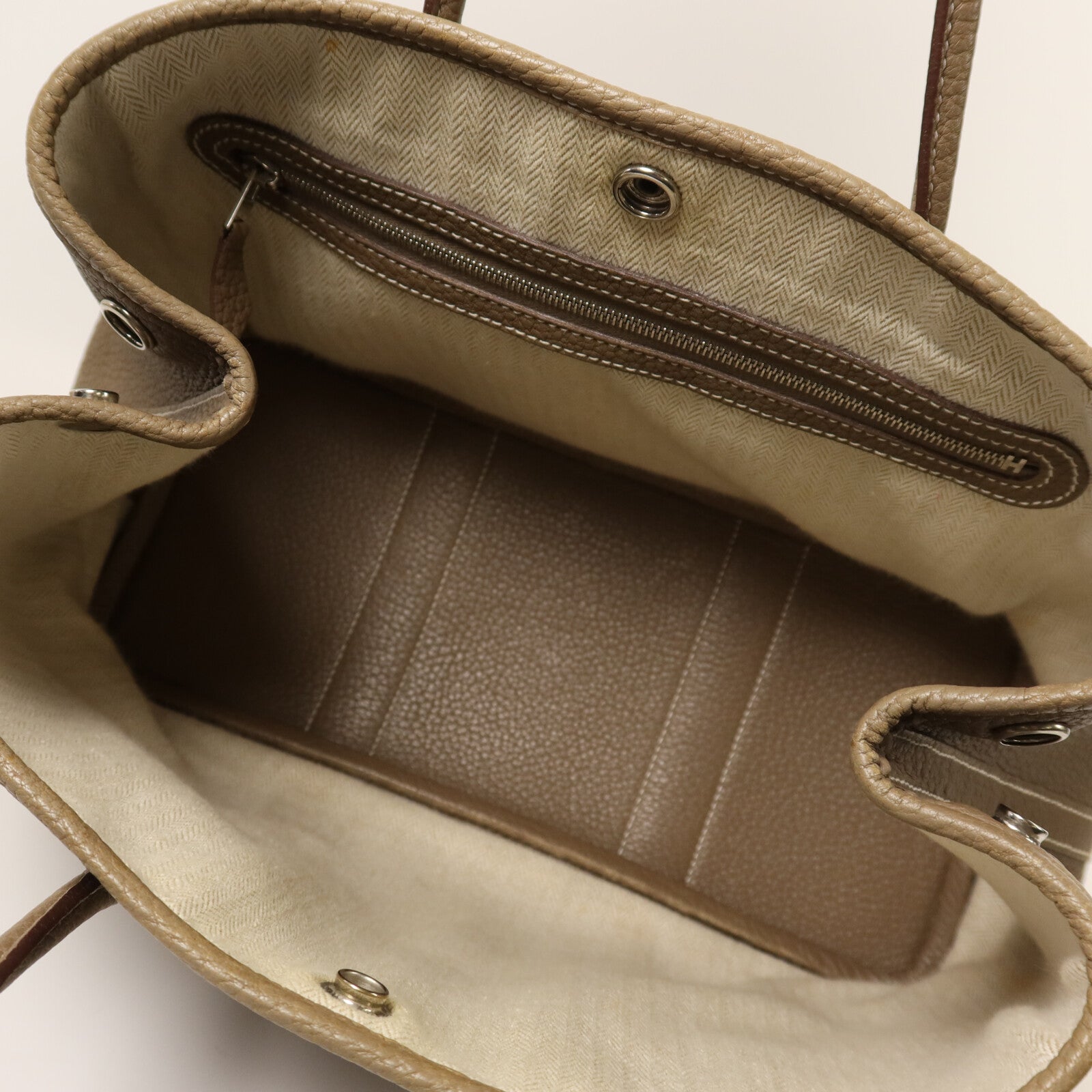 HERMES Clemence皮革Garden Party TPM銀扣手挽袋Etoupe