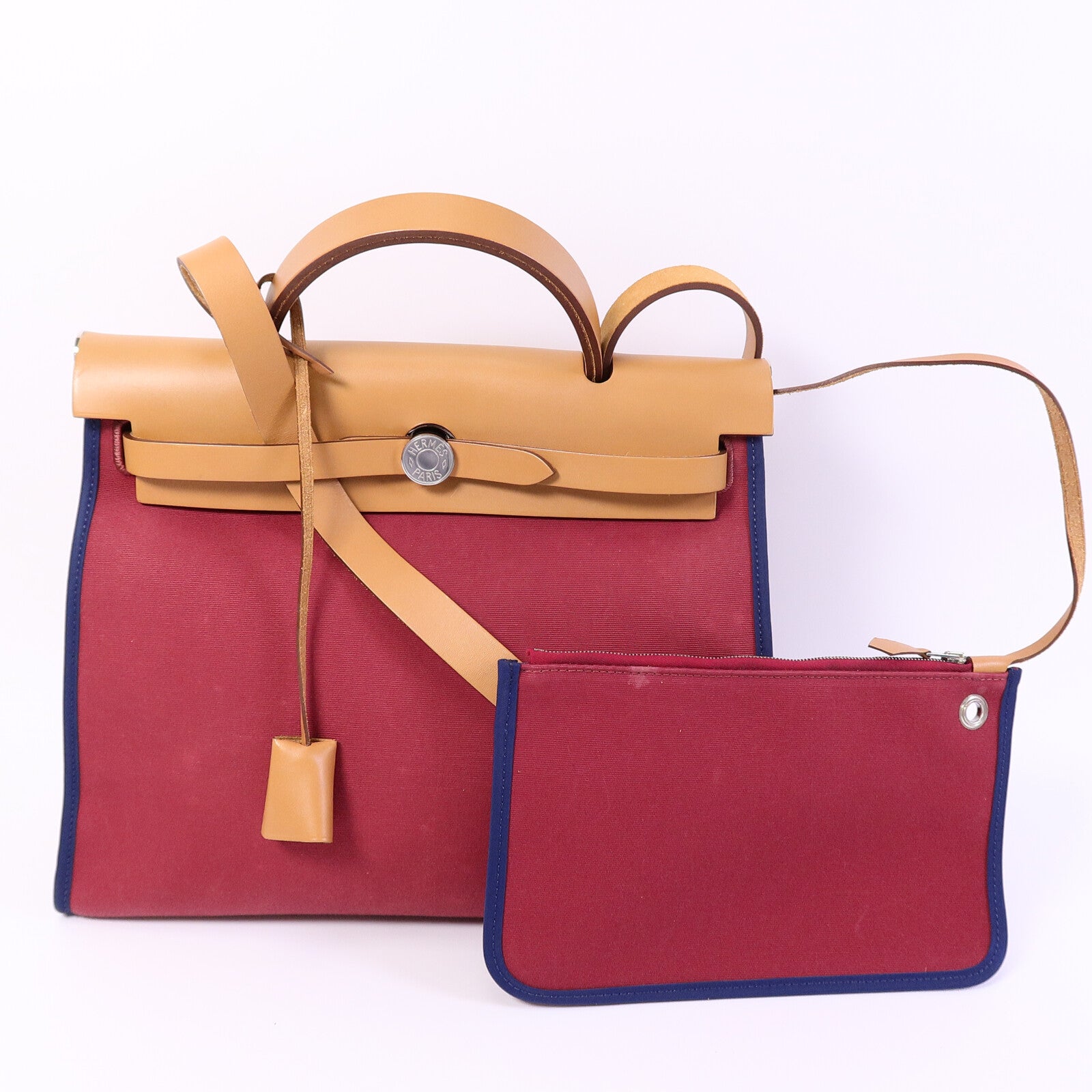 HERMES 帆布Herbag PM手挽肩背兩用袋Rubis/Bleu Saphir