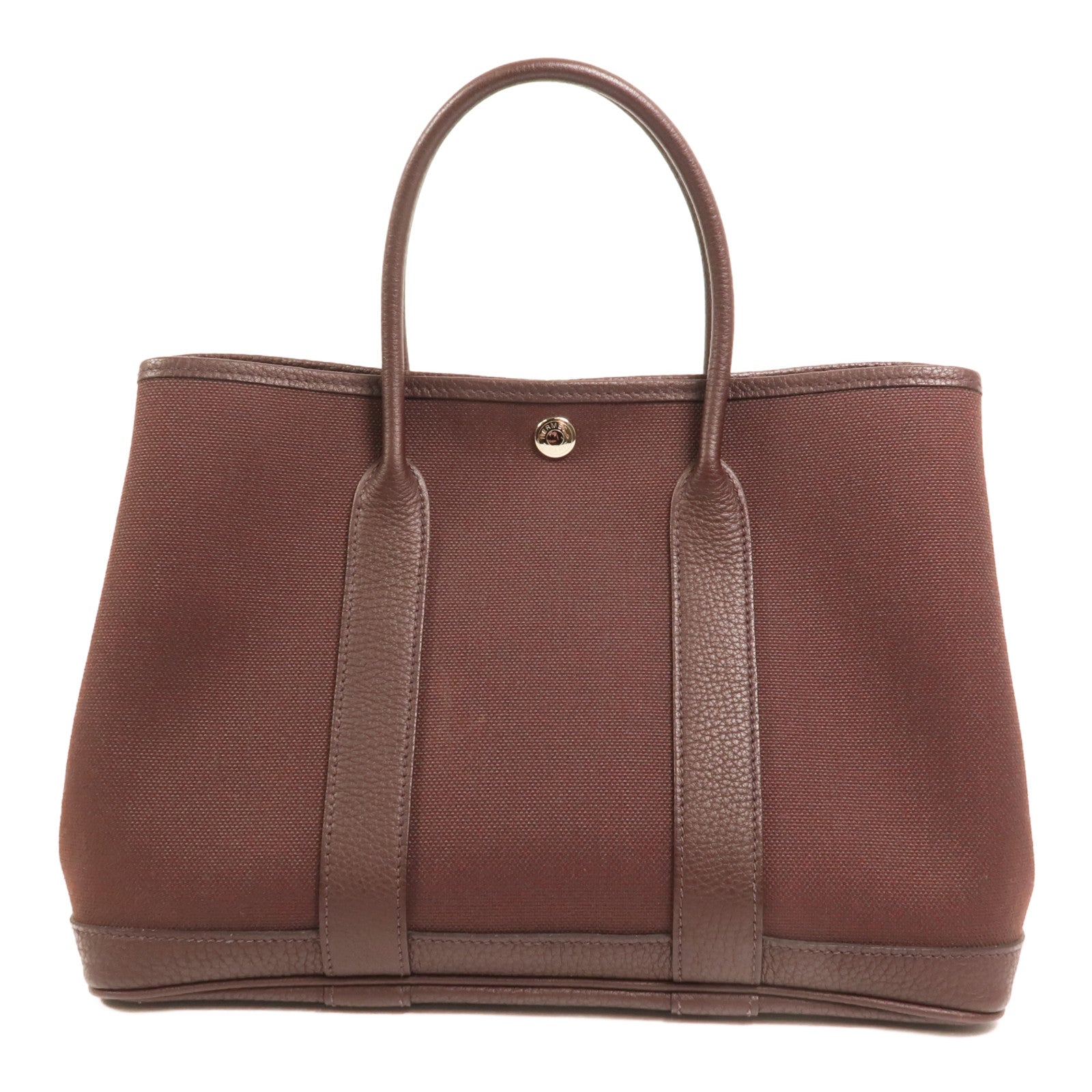 HERMES 帆布Garden Party TPM 銀扣手挽袋Chocolat
