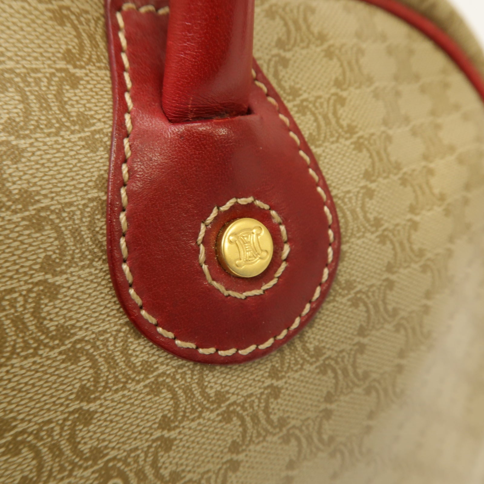 CELINE 【激減優惠】塗層帆布Hand Bag金扣手挽袋紅色/米色
