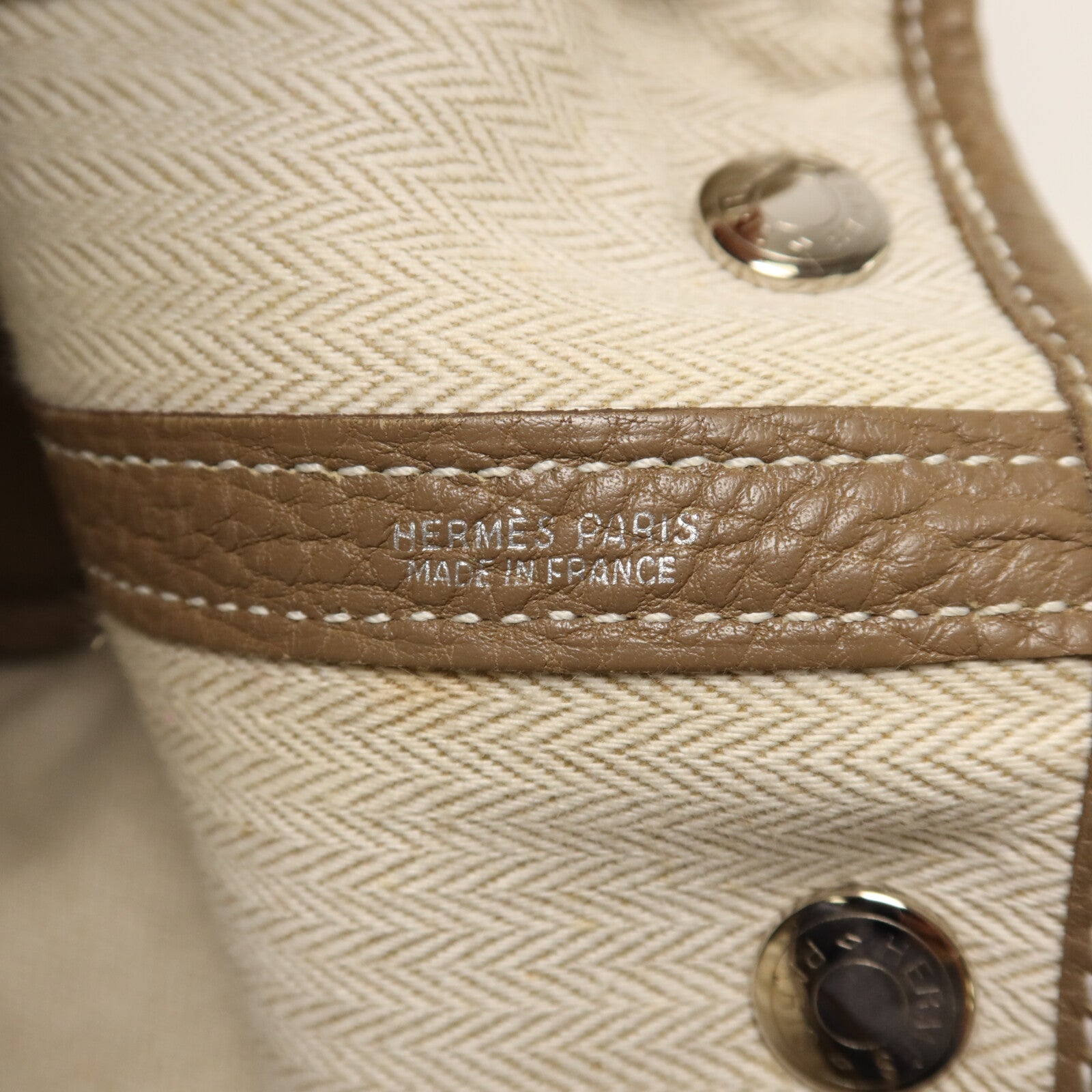 HERMES Clemence皮革Garden Party TPM銀扣手挽袋Etoupe