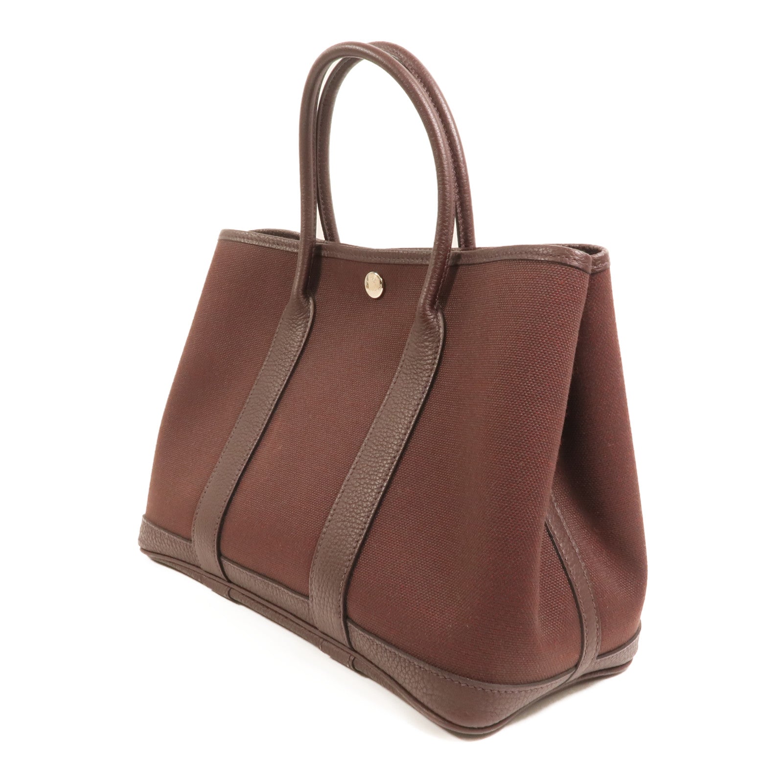 HERMES 帆布Garden Party TPM 銀扣手挽袋Chocolat