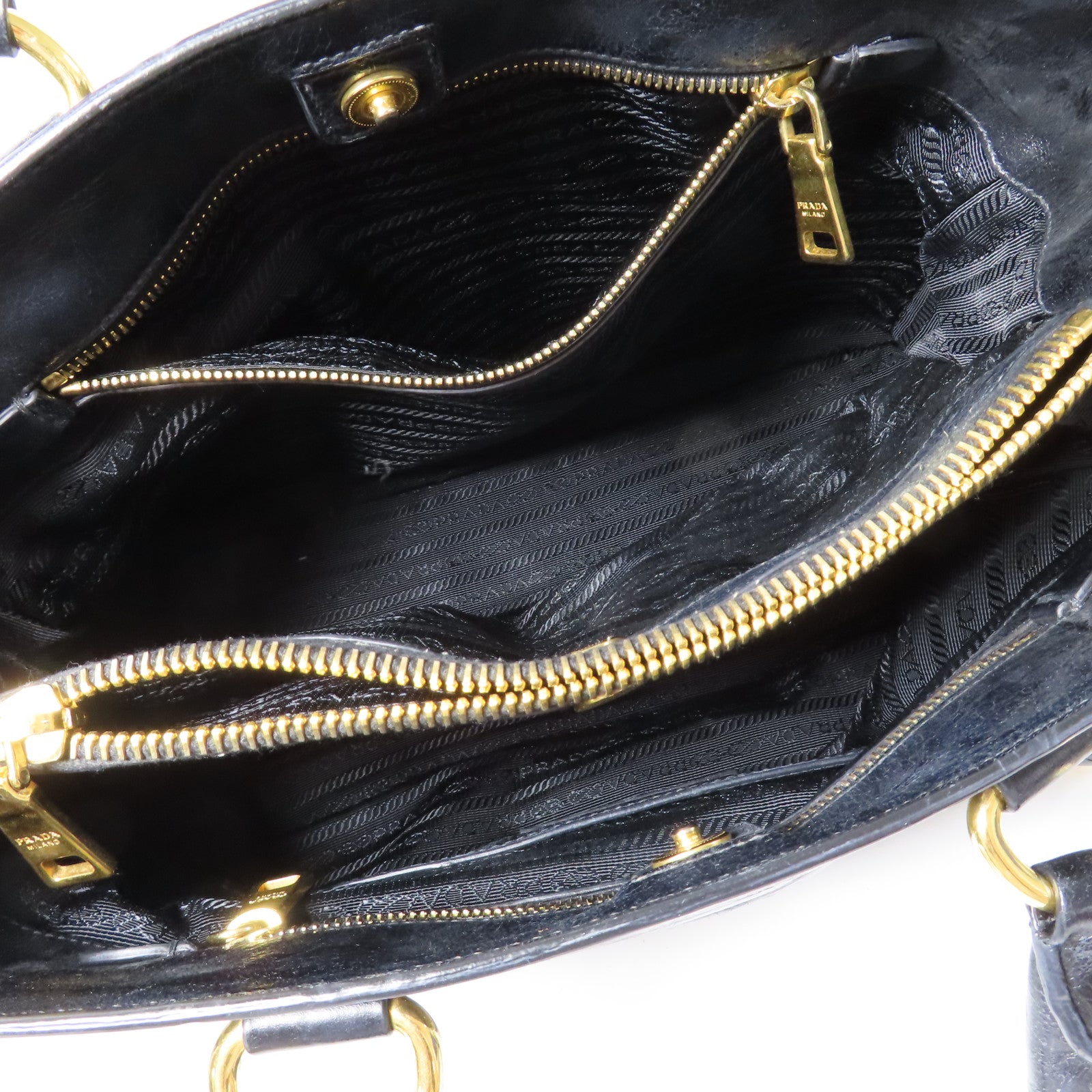PRADA 牛皮皮革2 Way Shoulder金扣手挽肩背兩用袋黑色