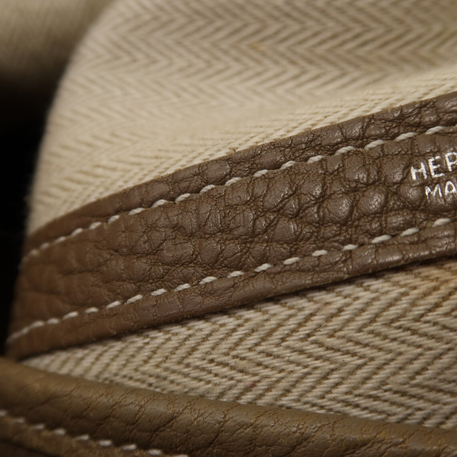 HERMES Clemence皮革Garden Party TPM銀扣手挽袋Etoupe