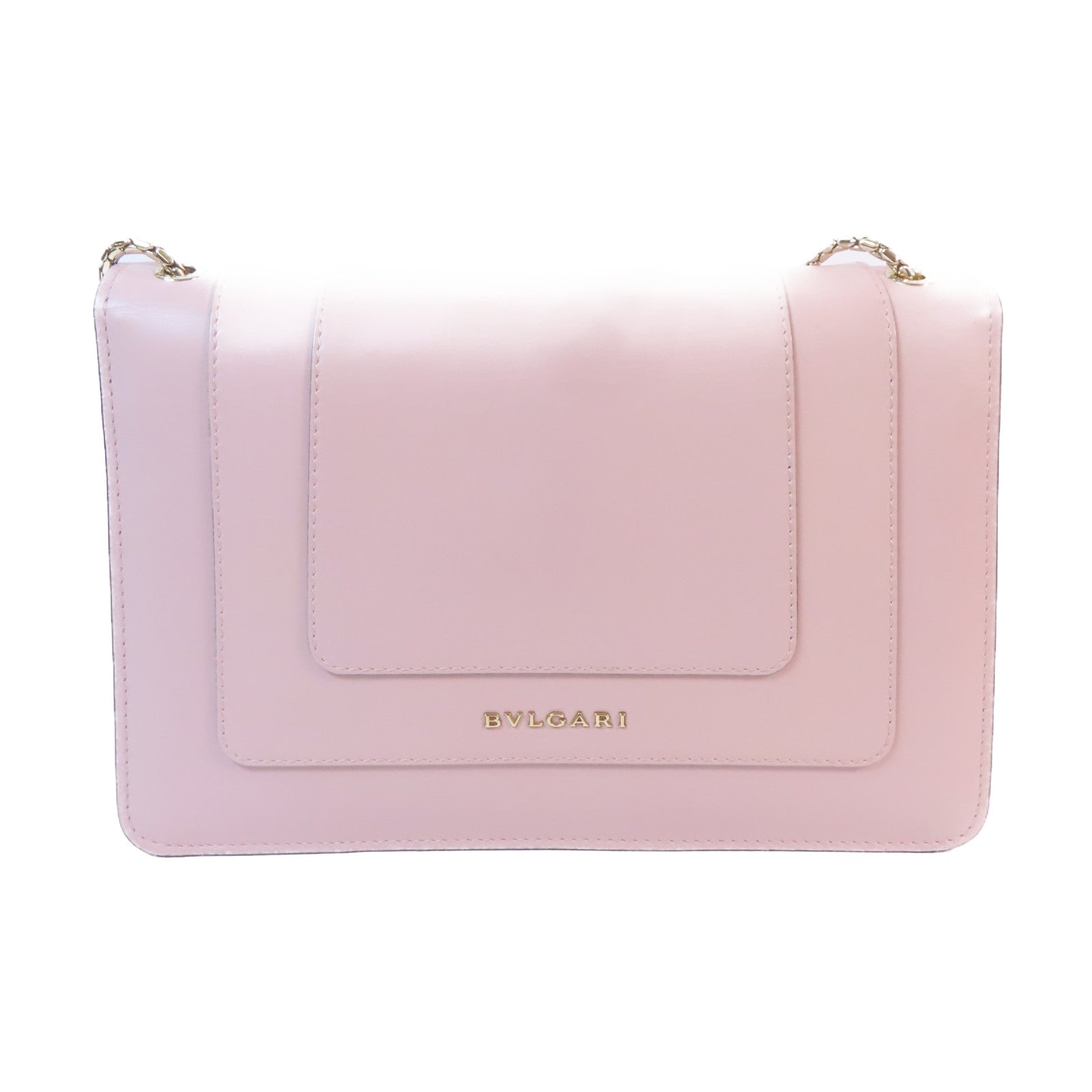 BVLGARI 【激減優惠】皮革Chain Shoulder Bag銀扣鏈帶肩背袋粉紅色