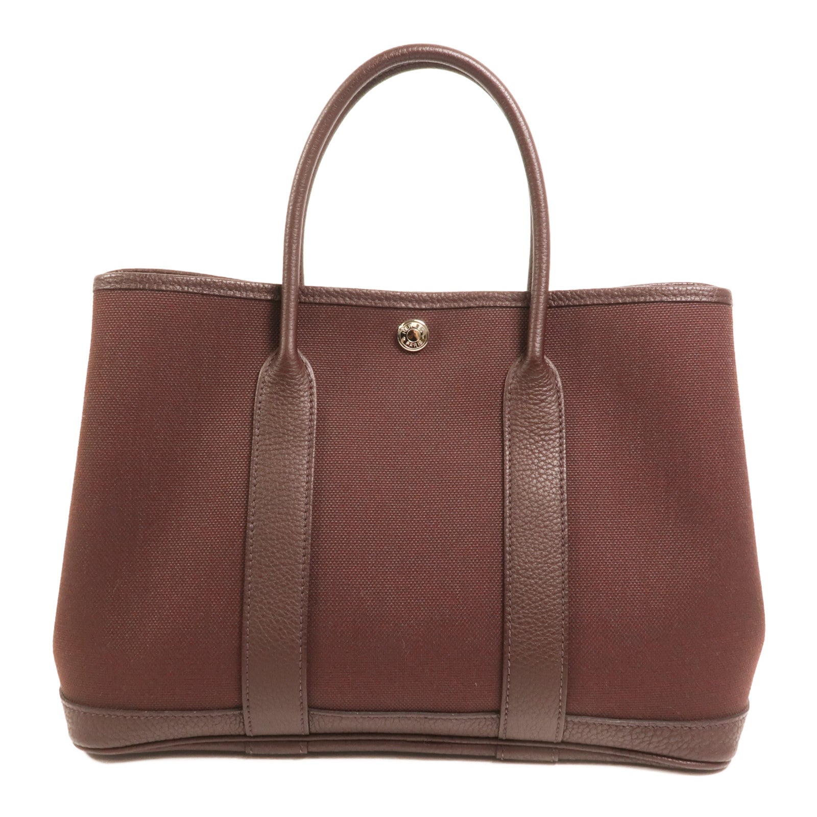 HERMES 帆布Garden Party TPM 銀扣手挽袋Chocolat