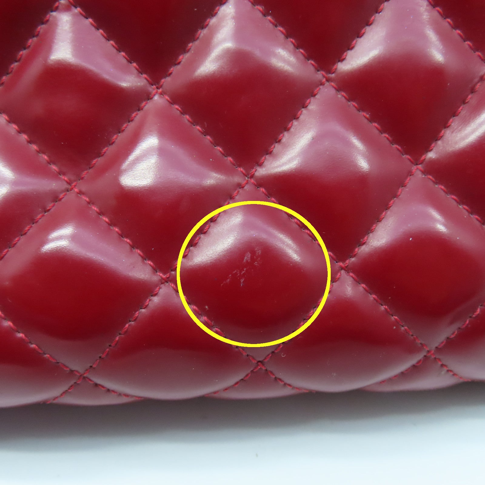 CHANEL rhombic patent leather Mademoiselle Bowling Bag silver buckle chain shoulder bag red