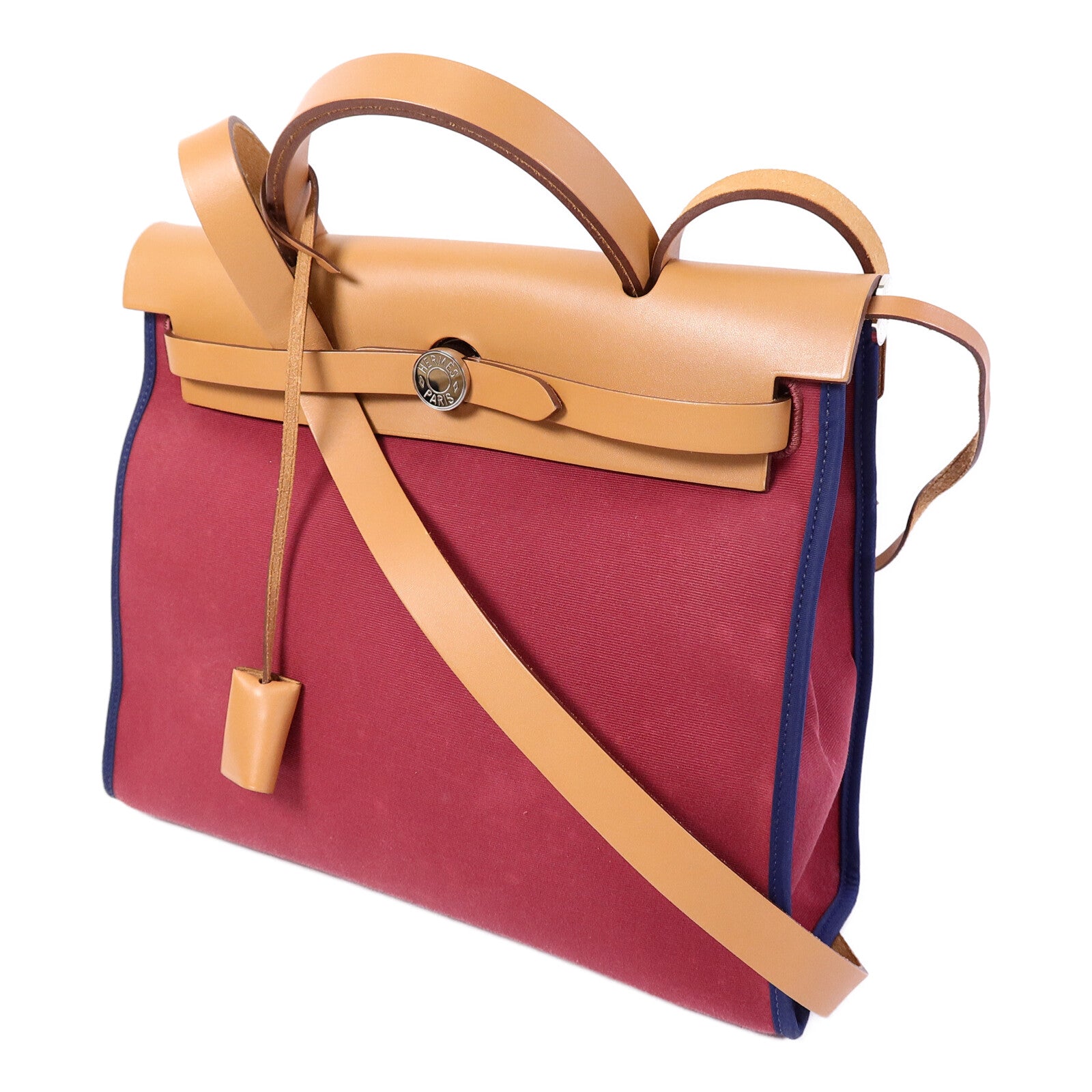 HERMES 帆布Herbag PM手挽肩背兩用袋Rubis/Bleu Saphir