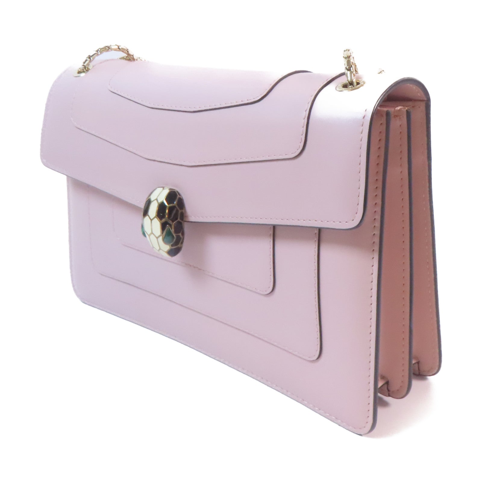 BVLGARI 【激減優惠】皮革Chain Shoulder Bag銀扣鏈帶肩背袋粉紅色