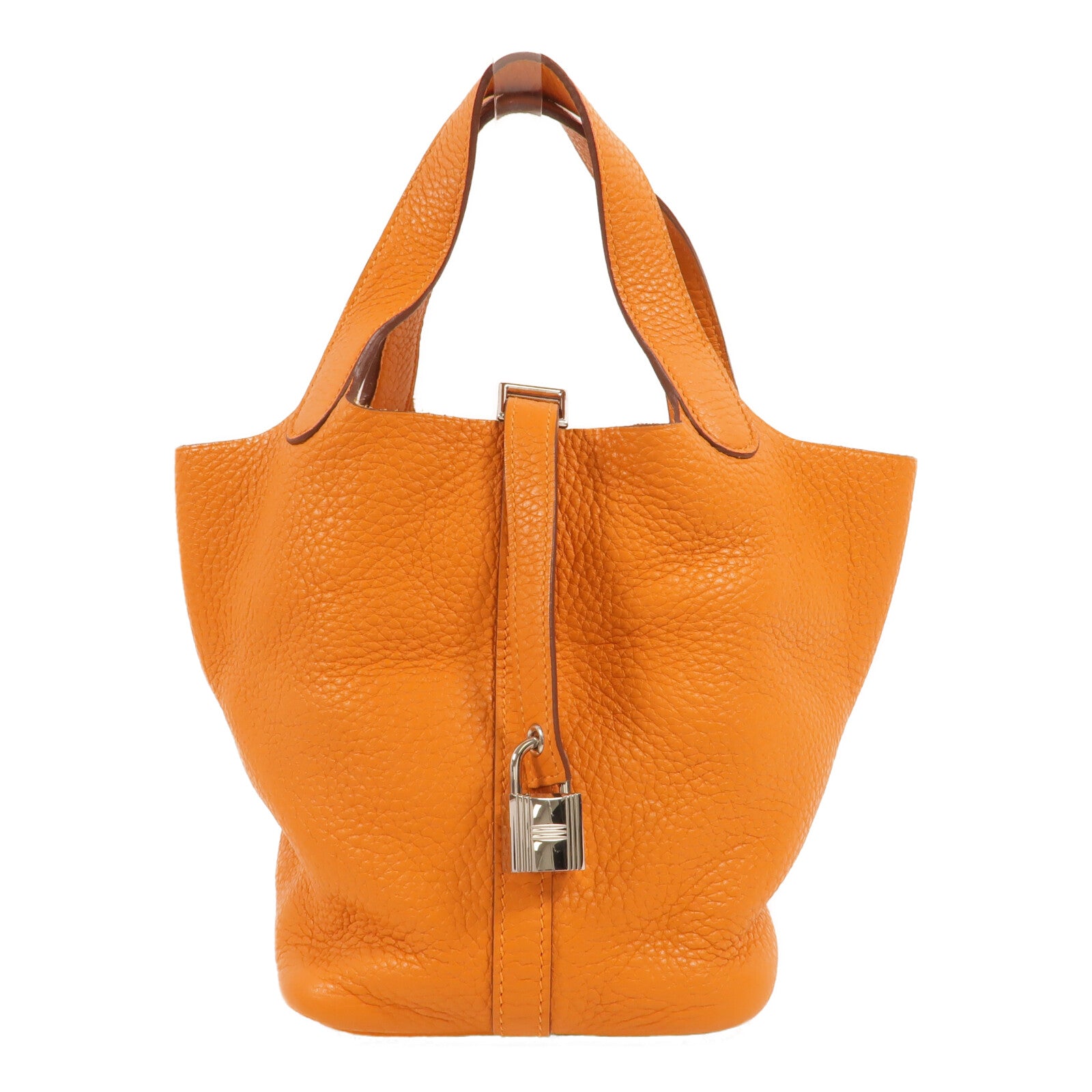 HERMES Clemence皮革Picotin PM手挽袋Orange