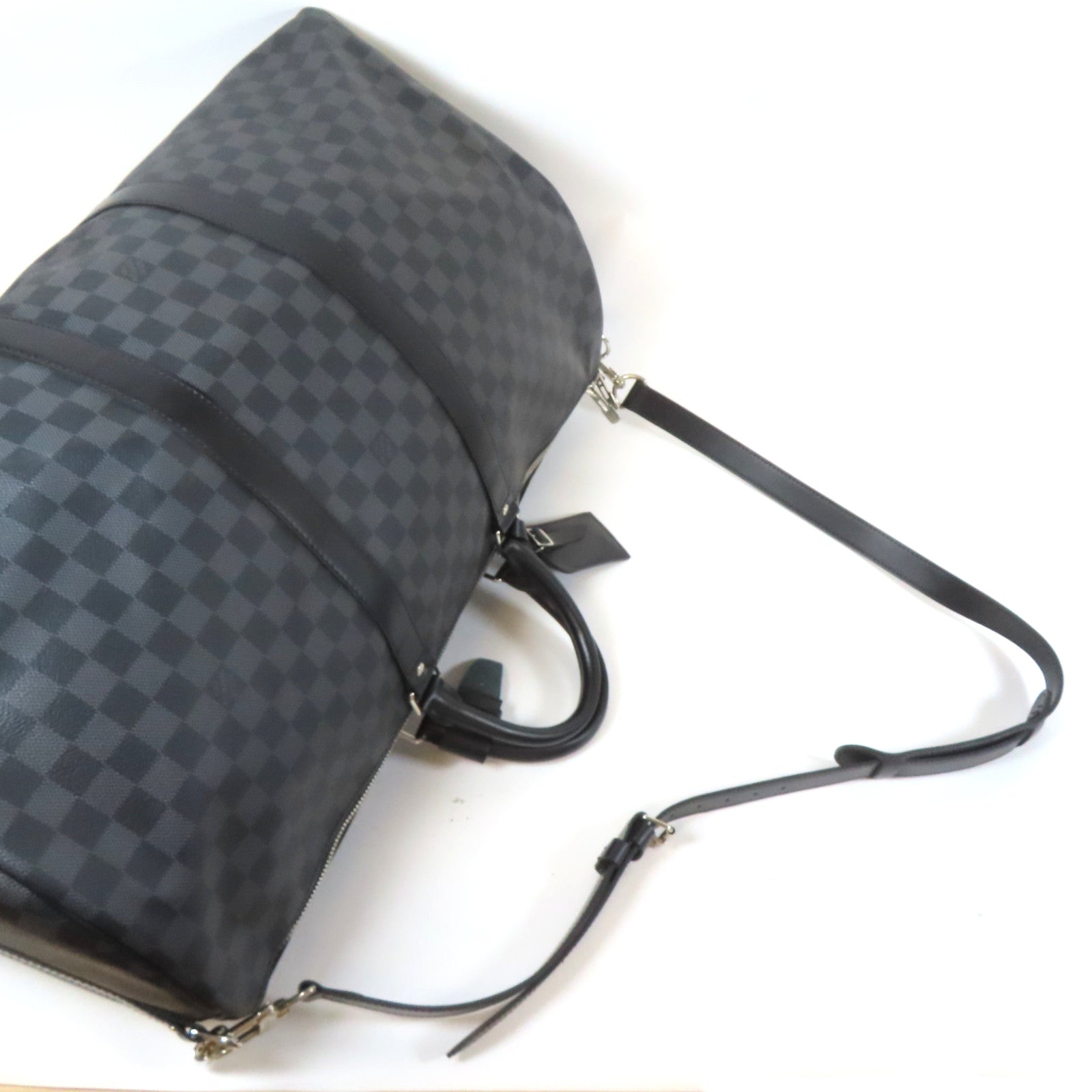 LOUIS VUITTON Damier Graphite Keepall Bandouliere 55銀扣手挽肩背兩用袋黑色