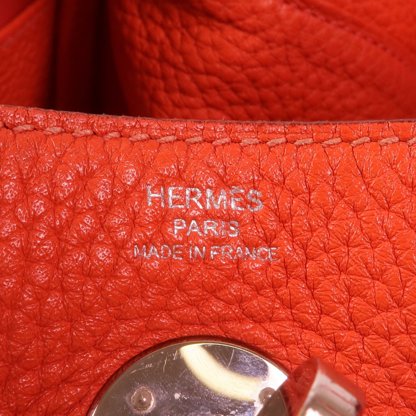 HERMES Clemence皮革Lindy 26銀扣手挽肩背兩用袋Orange Poppy