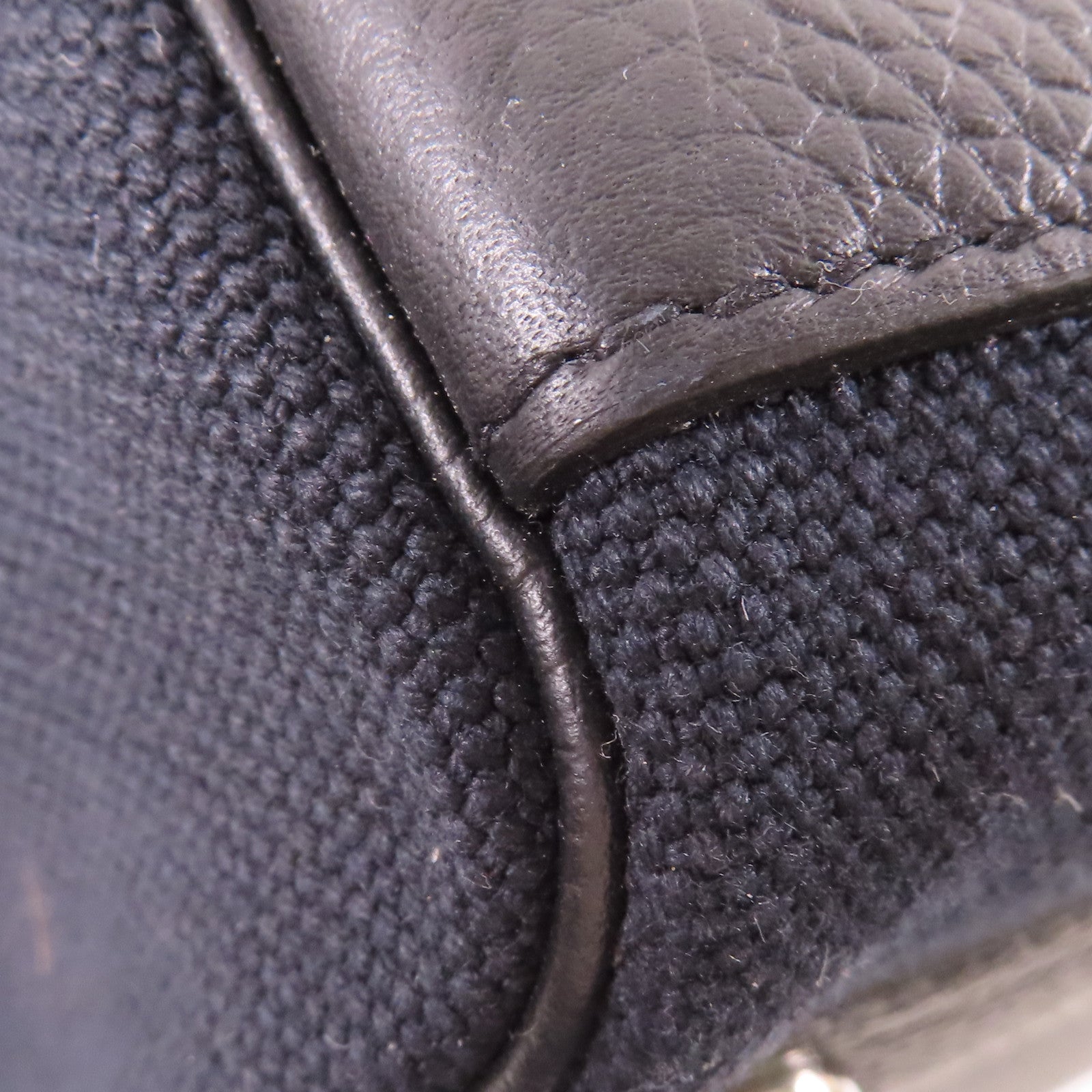 HERMES 帆布/Togo皮革Long Courrier Bag銀扣肩背袋Noir