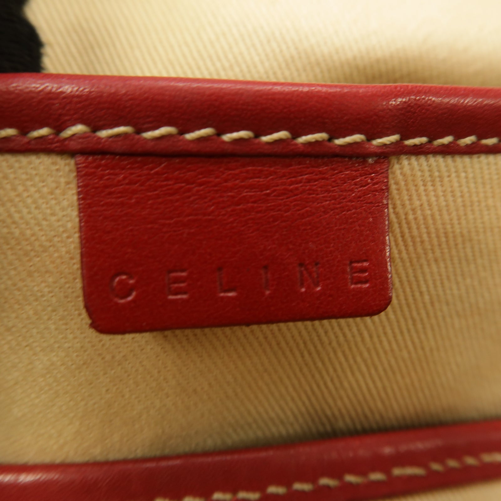 CELINE 【激減優惠】塗層帆布Hand Bag金扣手挽袋紅色/米色