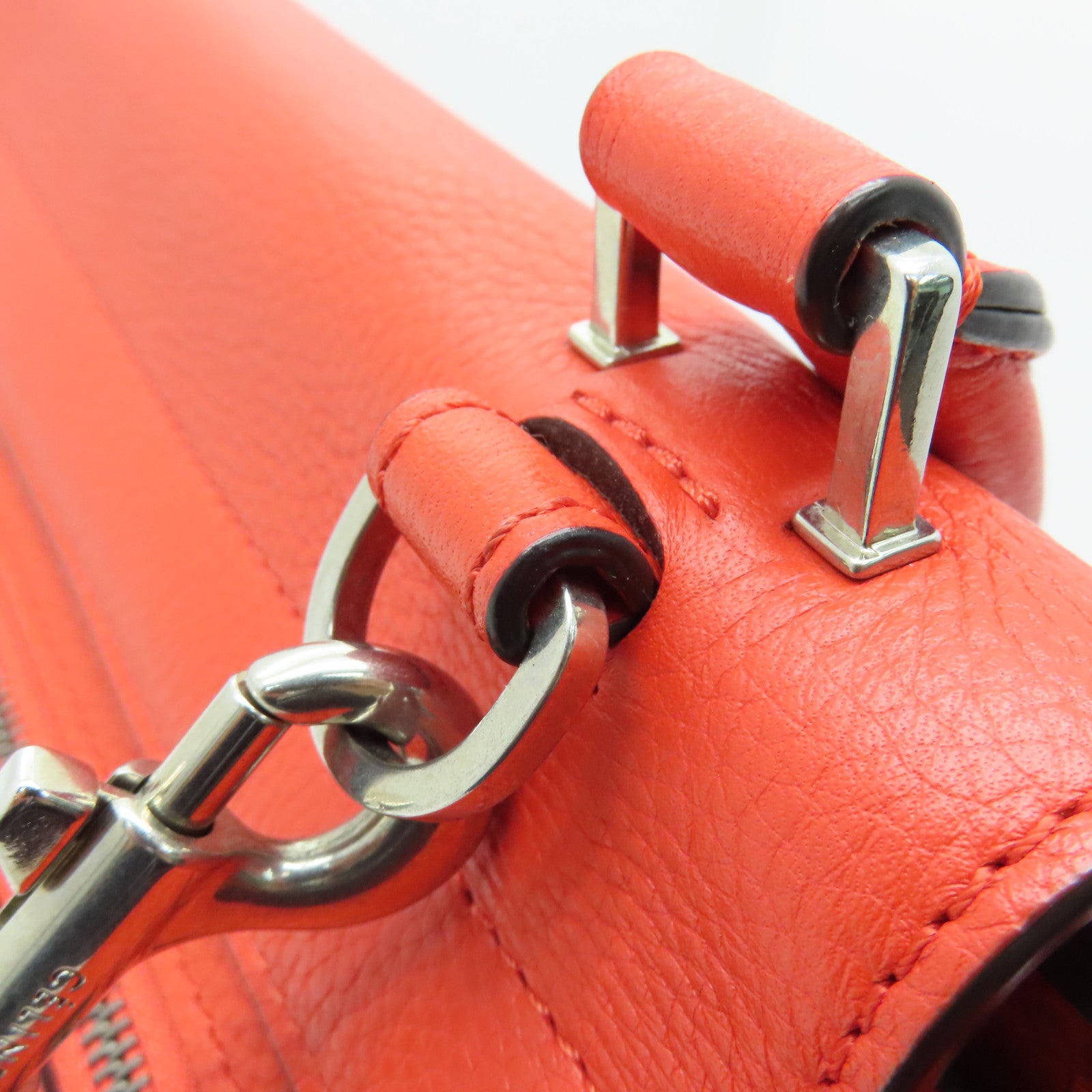 CELINE 牛皮皮革Trapeze銀扣手挽肩背兩用袋橙色