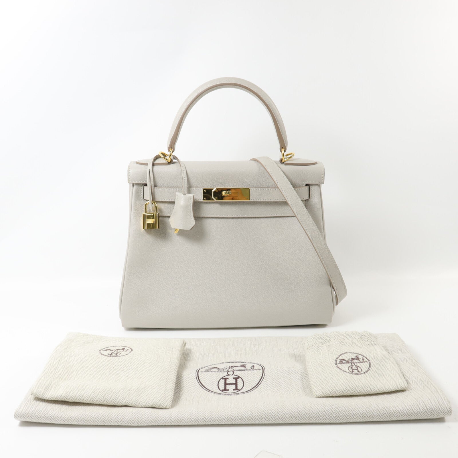 HERMES Togo皮革Kelly 28手挽肩背兩用袋Gris Pâle