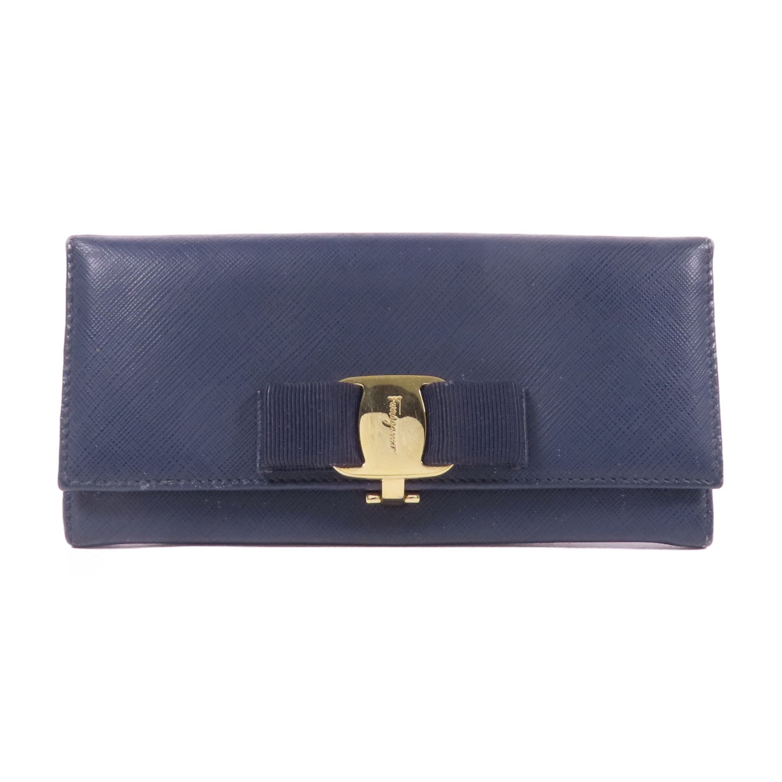 Salvatore Ferragamo 【激減優惠】牛皮皮革Long Bifold Wallet金扣長錢包