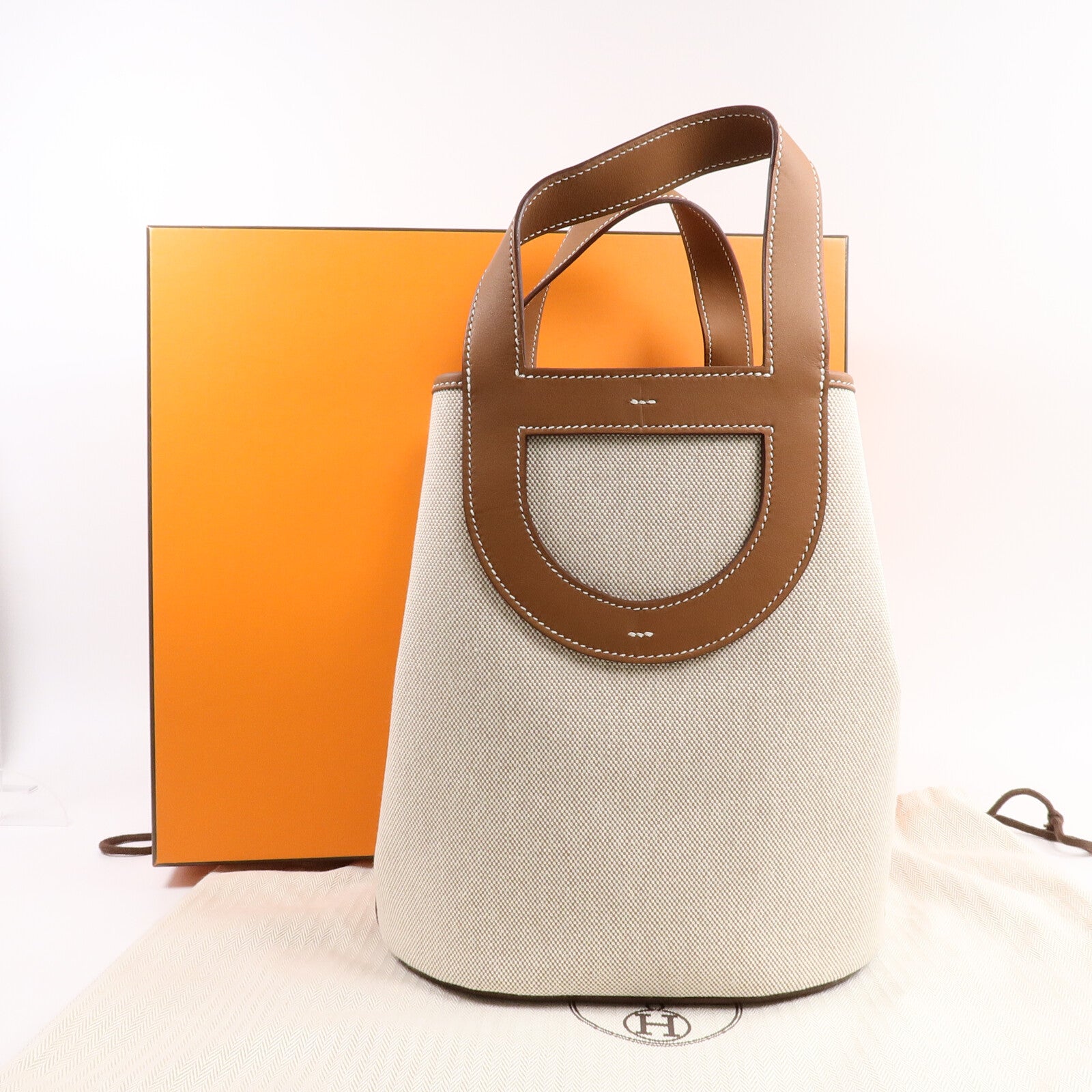 HERMES Toile H/Swift皮革In The Loop 23手挽袋Gold