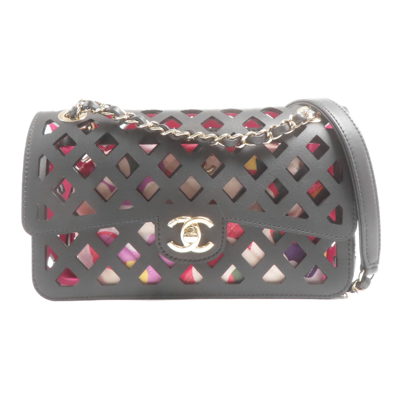 CHANEL 牛皮皮革See Through Flap金扣鏈帶肩背袋