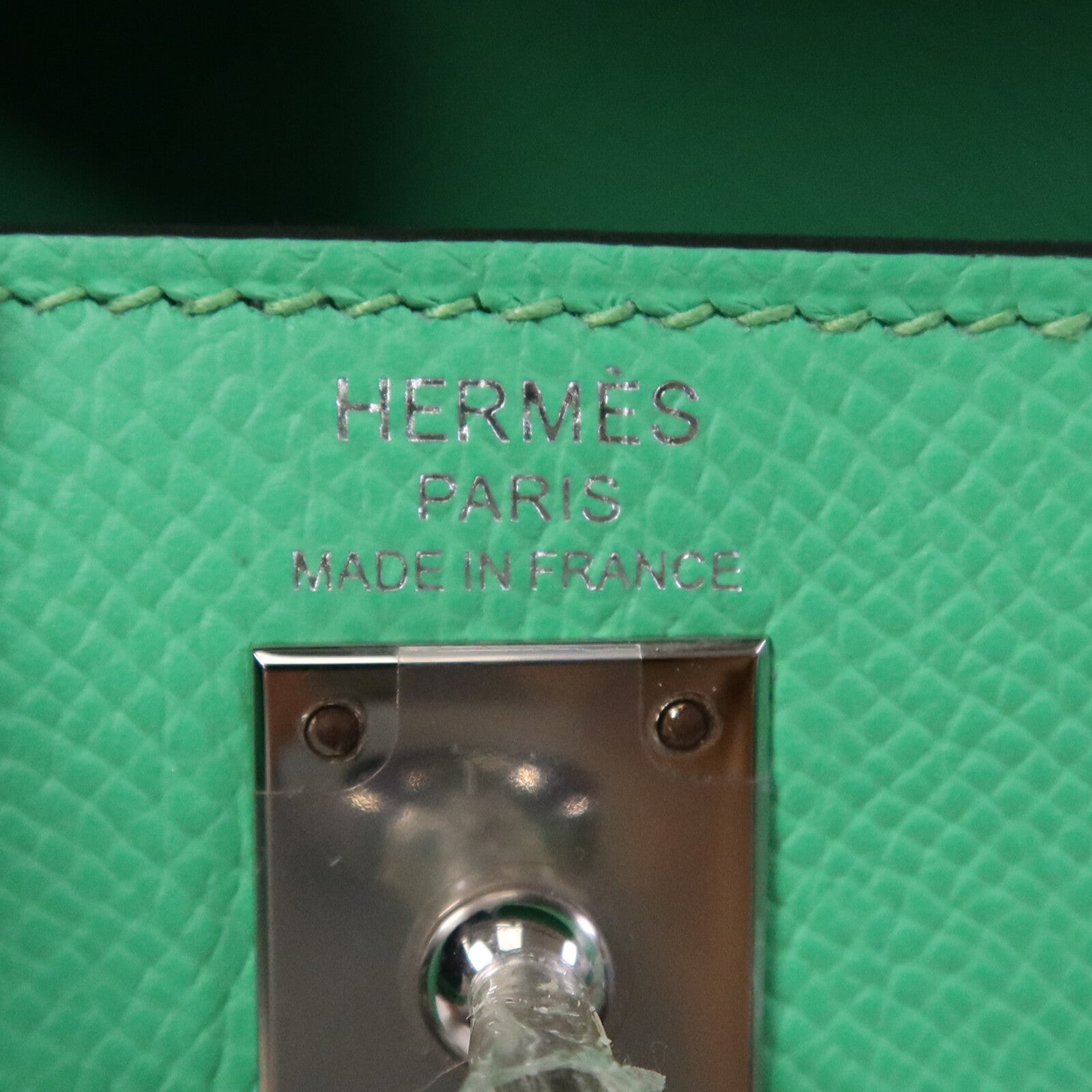 HERMES Epsom皮革Kelly 25銀扣手挽肩背兩用袋Vert Comics