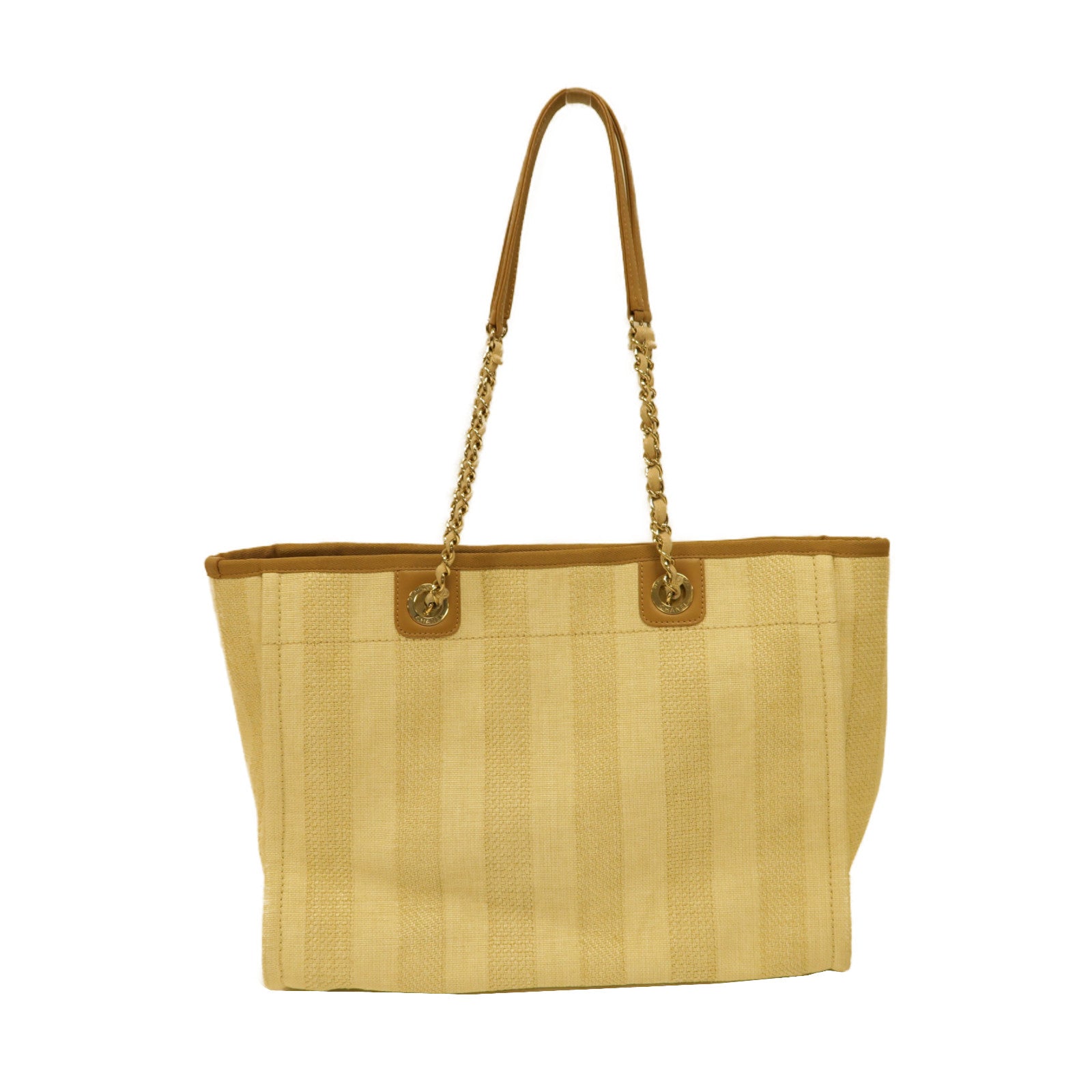 CHANEL 酒椰/帆布Deauville Tote Bag金扣肩背袋米色