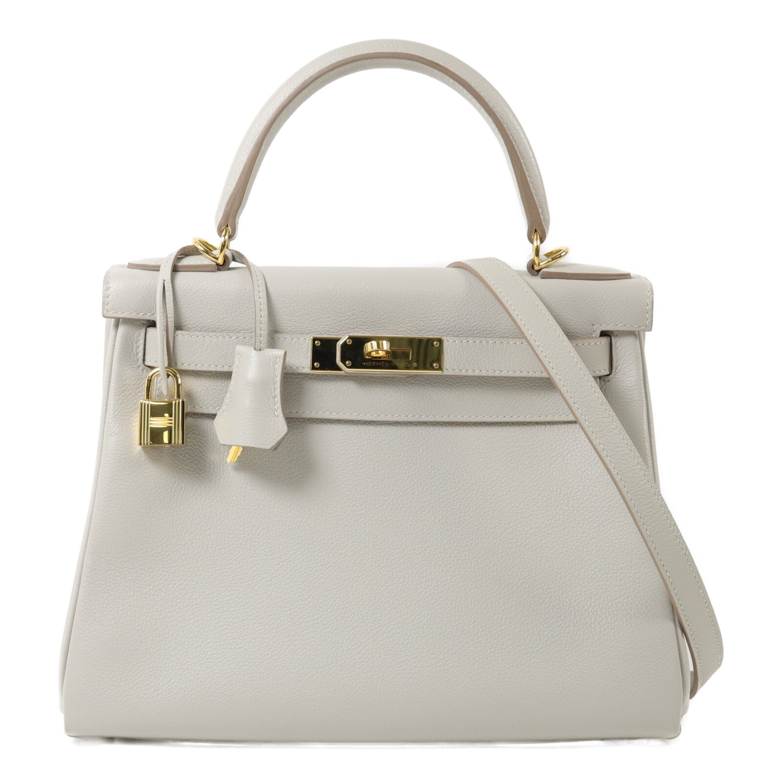HERMES Togo皮革Kelly 28手挽肩背兩用袋Gris Pâle