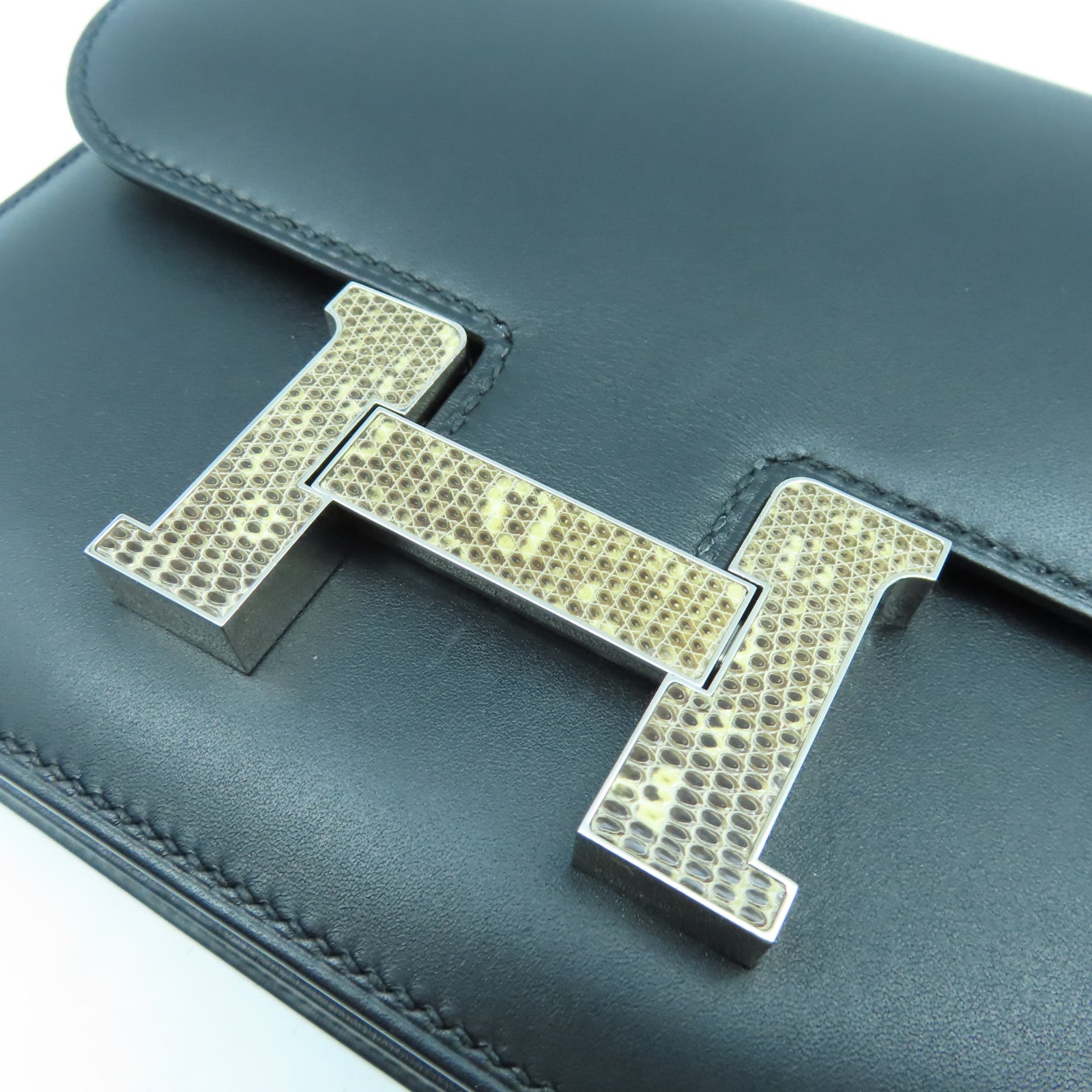HERMES 【激減優惠】Swift/Lizard皮革Constance Mini銀扣肩背袋黑色