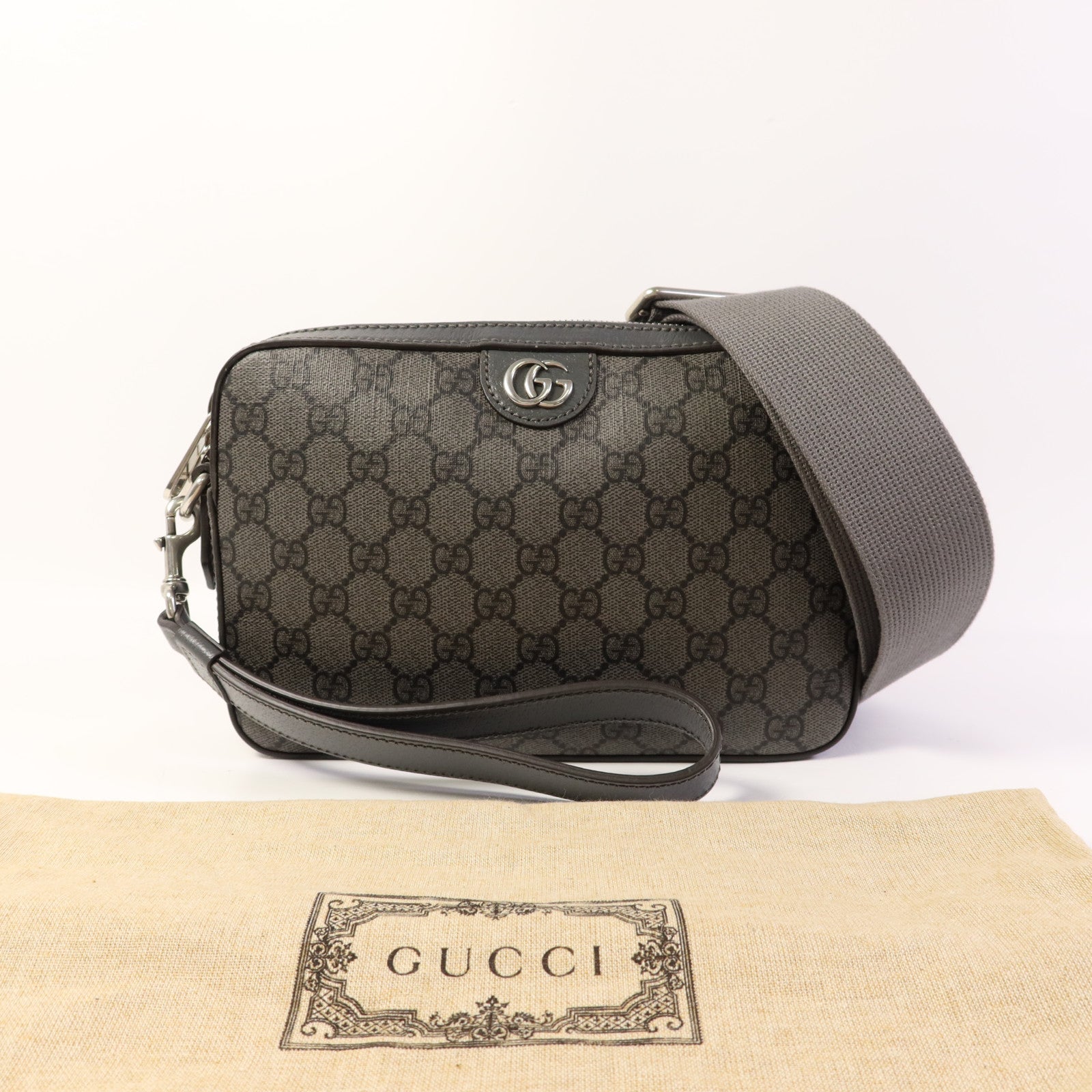 GUCCI 塗層帆布Ophidia銀扣肩背袋