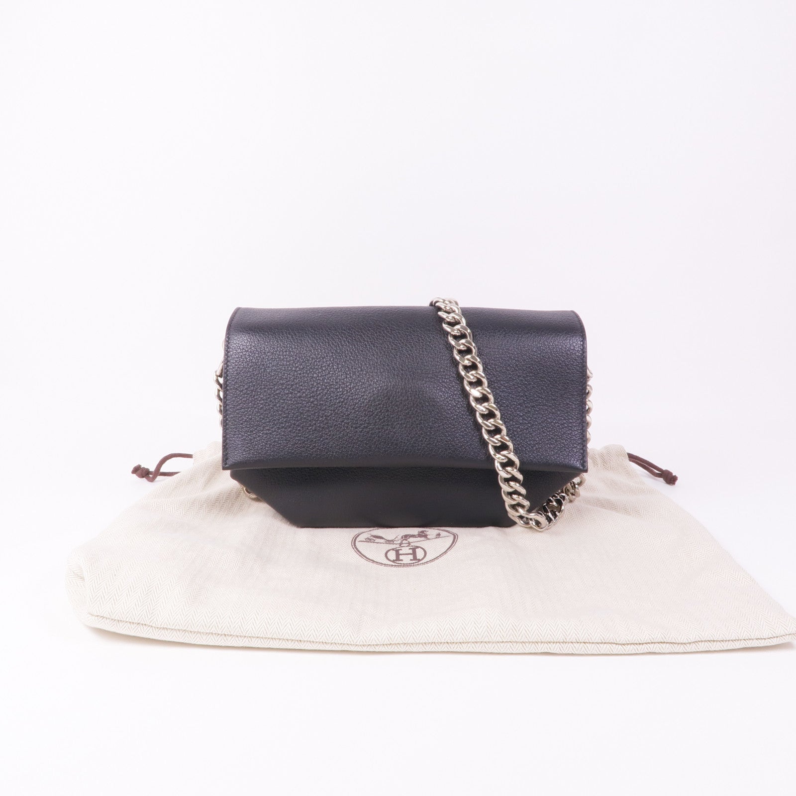 HERMES Clemence皮革Opli 24銀扣鏈帶肩背袋Noir