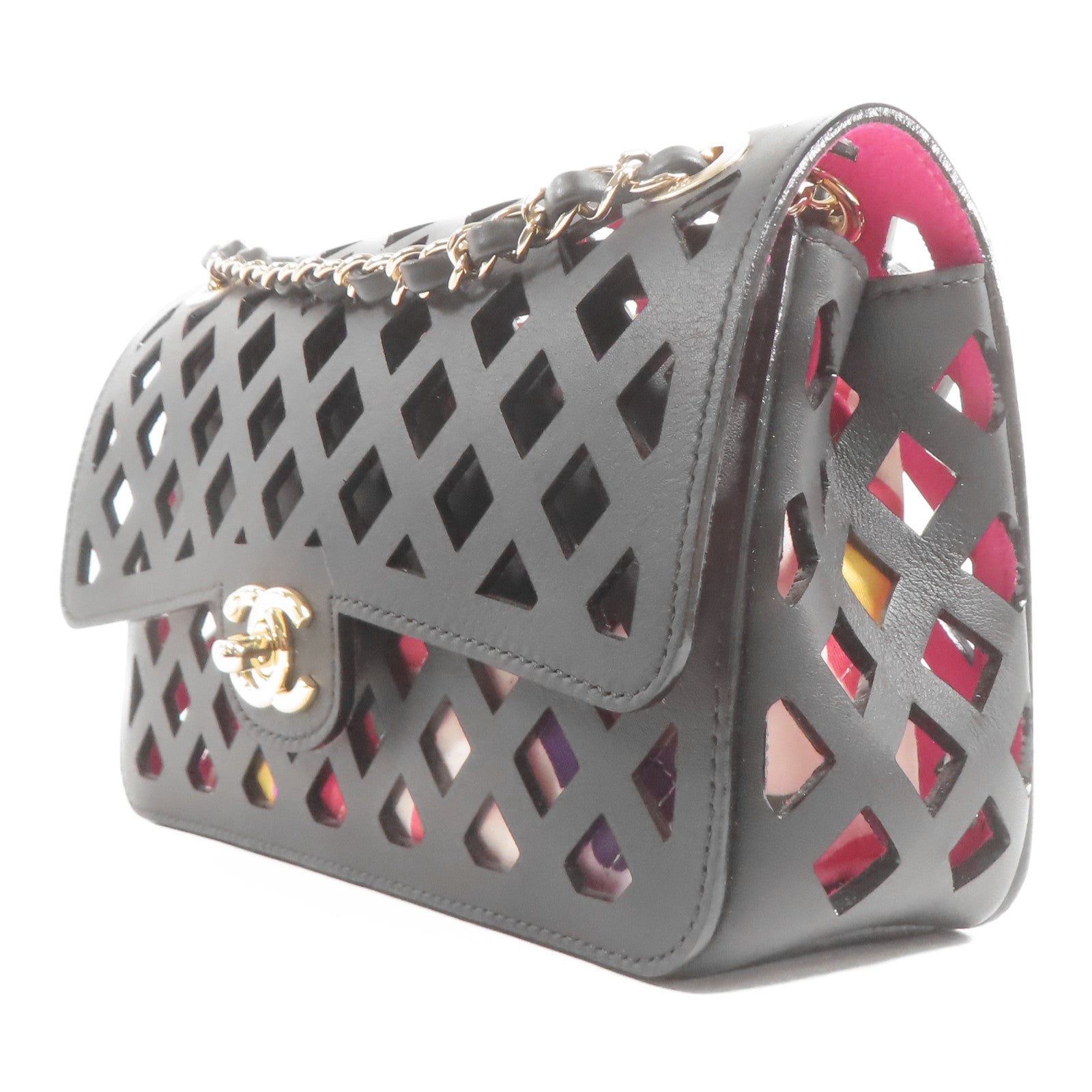 CHANEL 牛皮皮革See Through Flap金扣鏈帶肩背袋