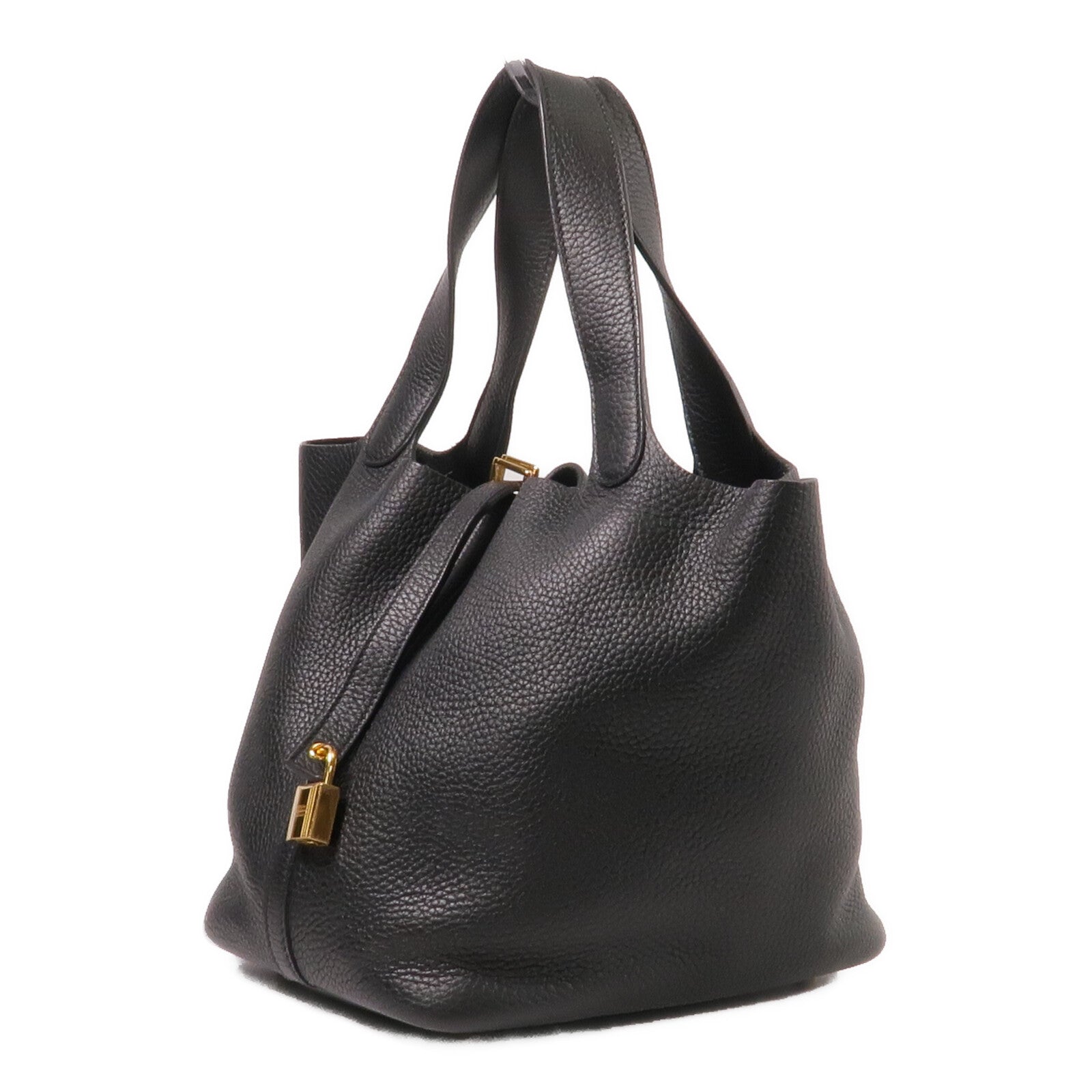 HERMES Clemence皮革Picotin MM手挽袋Noir