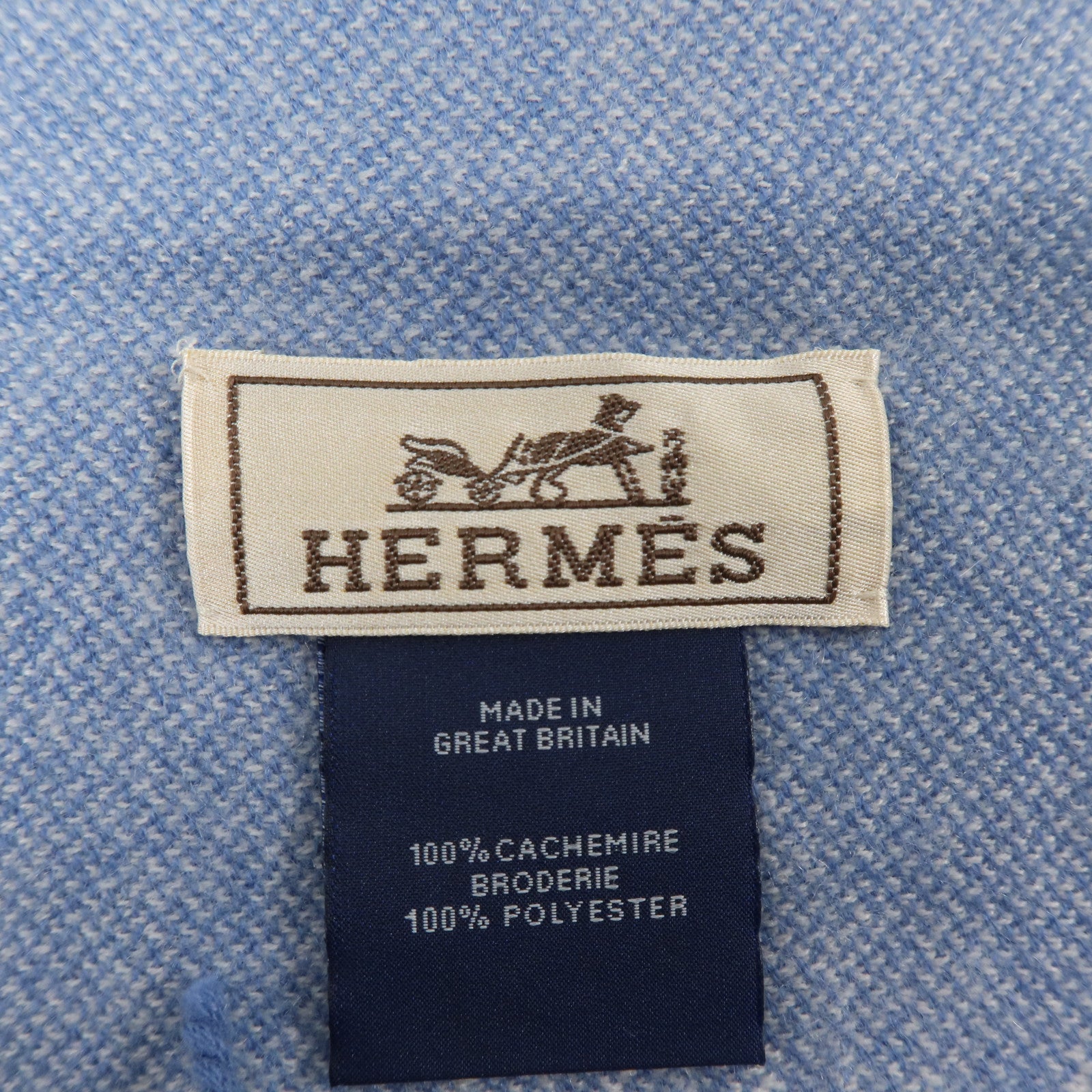 HERMES 羊絨H Perpetuel Scarf 160x40cm圍巾Bleu Ciel