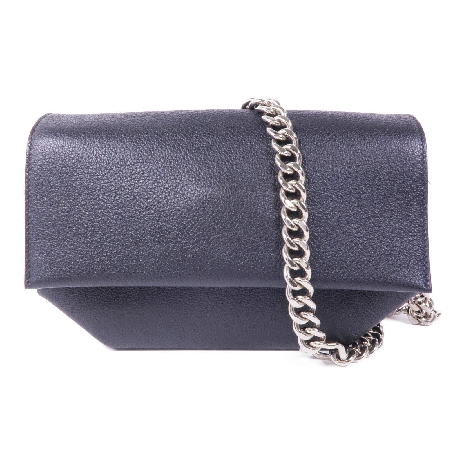 HERMES Clemence皮革Opli 24銀扣鏈帶肩背袋Noir