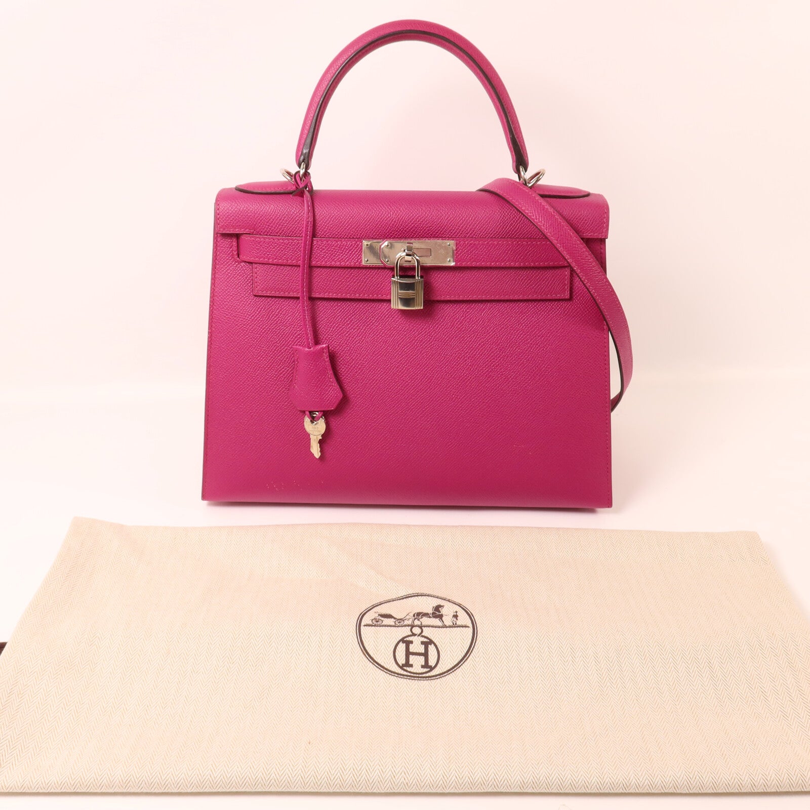 HERMES Epsom皮革Kelly 28手挽肩背兩用袋Rose Purple