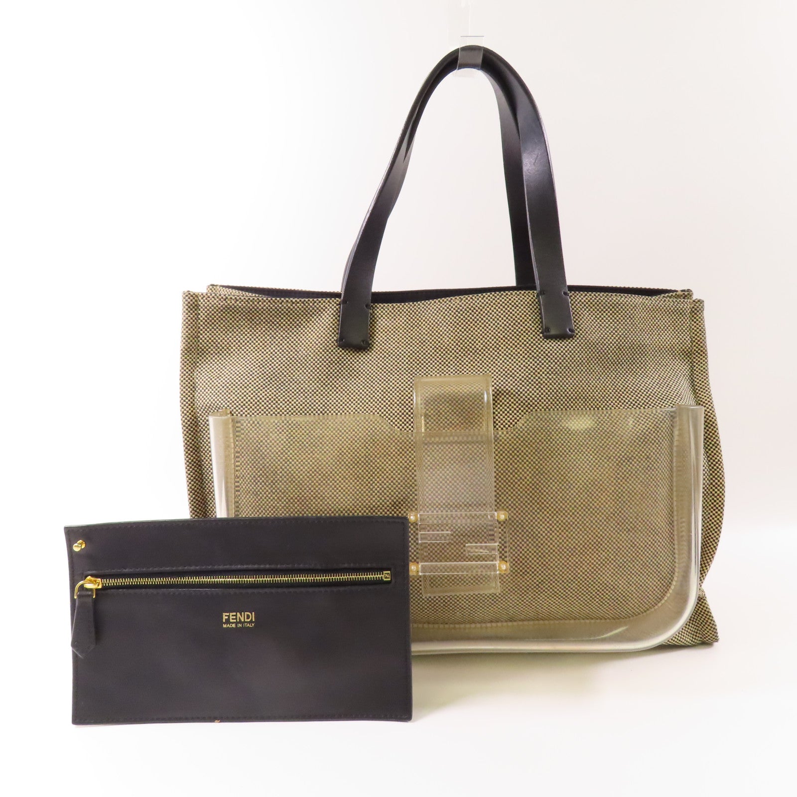 Fendi Tote Bag Shoulder Bag Canvas Beige