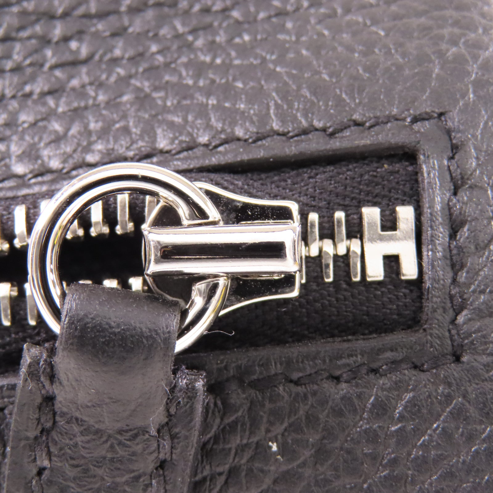 HERMES 帆布/Togo皮革Long Courrier Bag銀扣肩背袋Noir