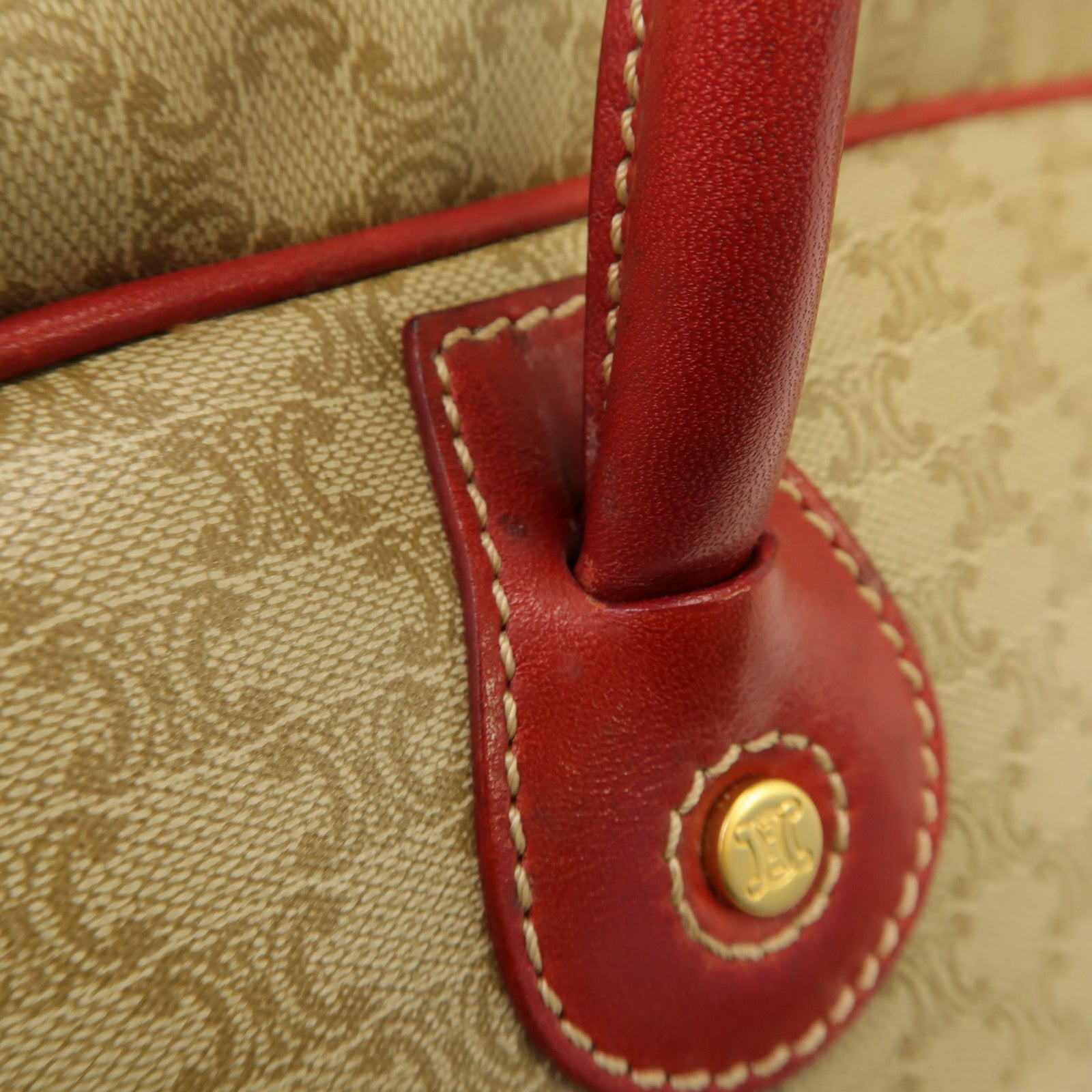 CELINE 【激減優惠】塗層帆布Hand Bag金扣手挽袋紅色/米色