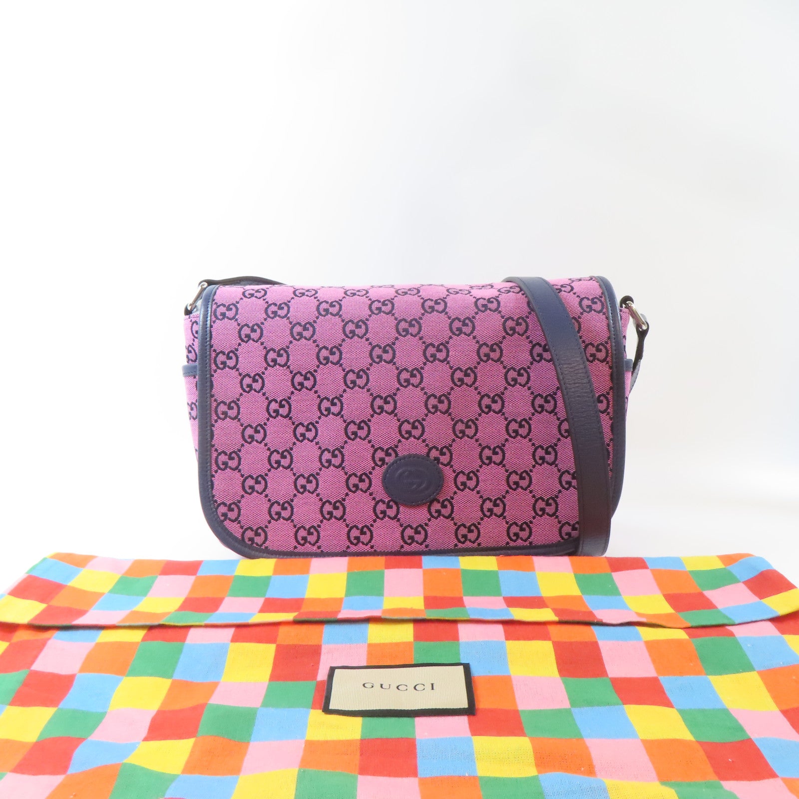 GUCCI 帆布Shoulder Bag銀扣肩背袋粉紅色