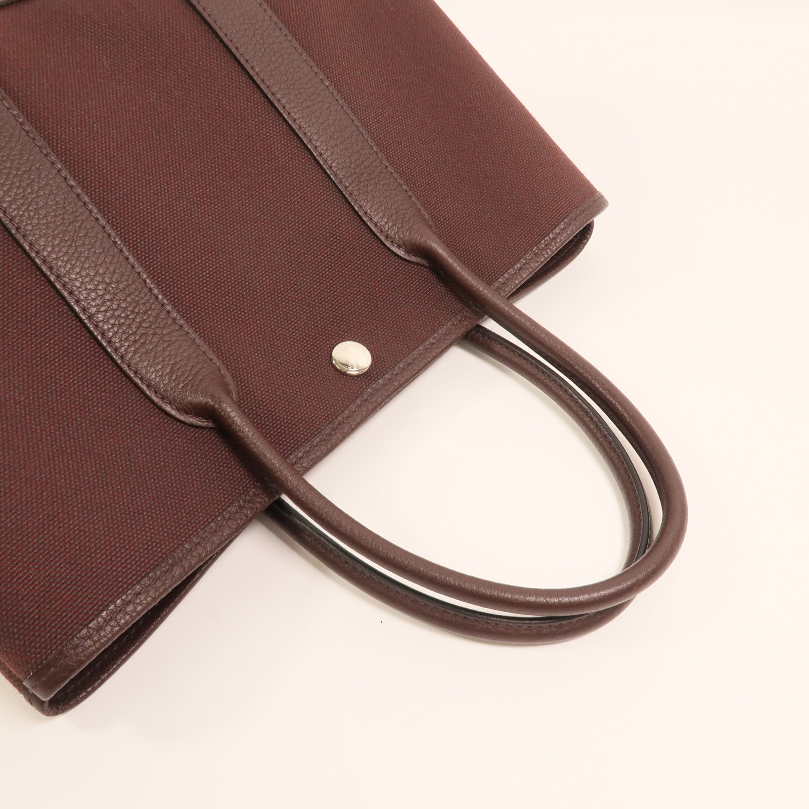 HERMES 帆布Garden Party TPM 銀扣手挽袋Chocolat